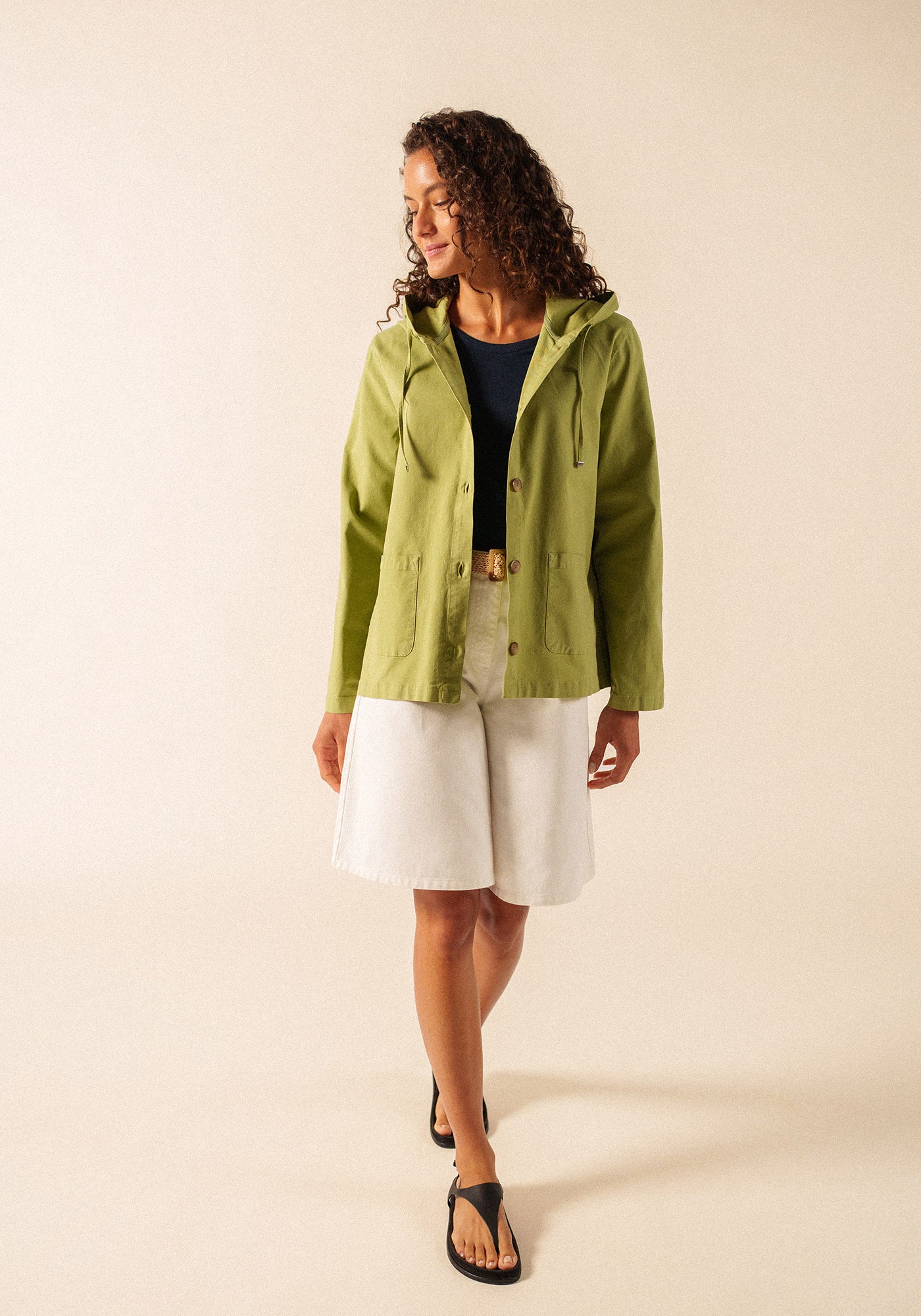 Aura hooded cotton canvas jacket (SAGE OLIVE)