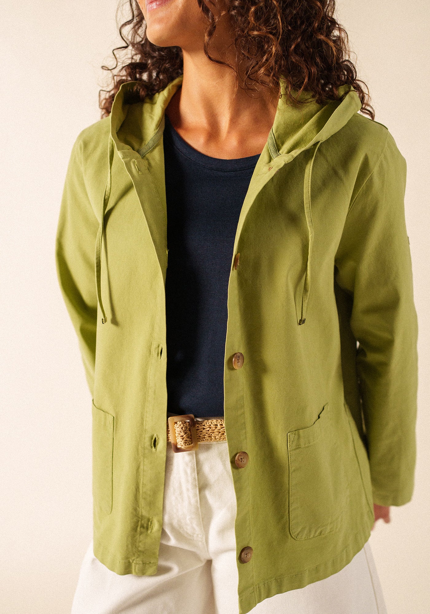 Aura hooded cotton canvas jacket (SAGE OLIVE)