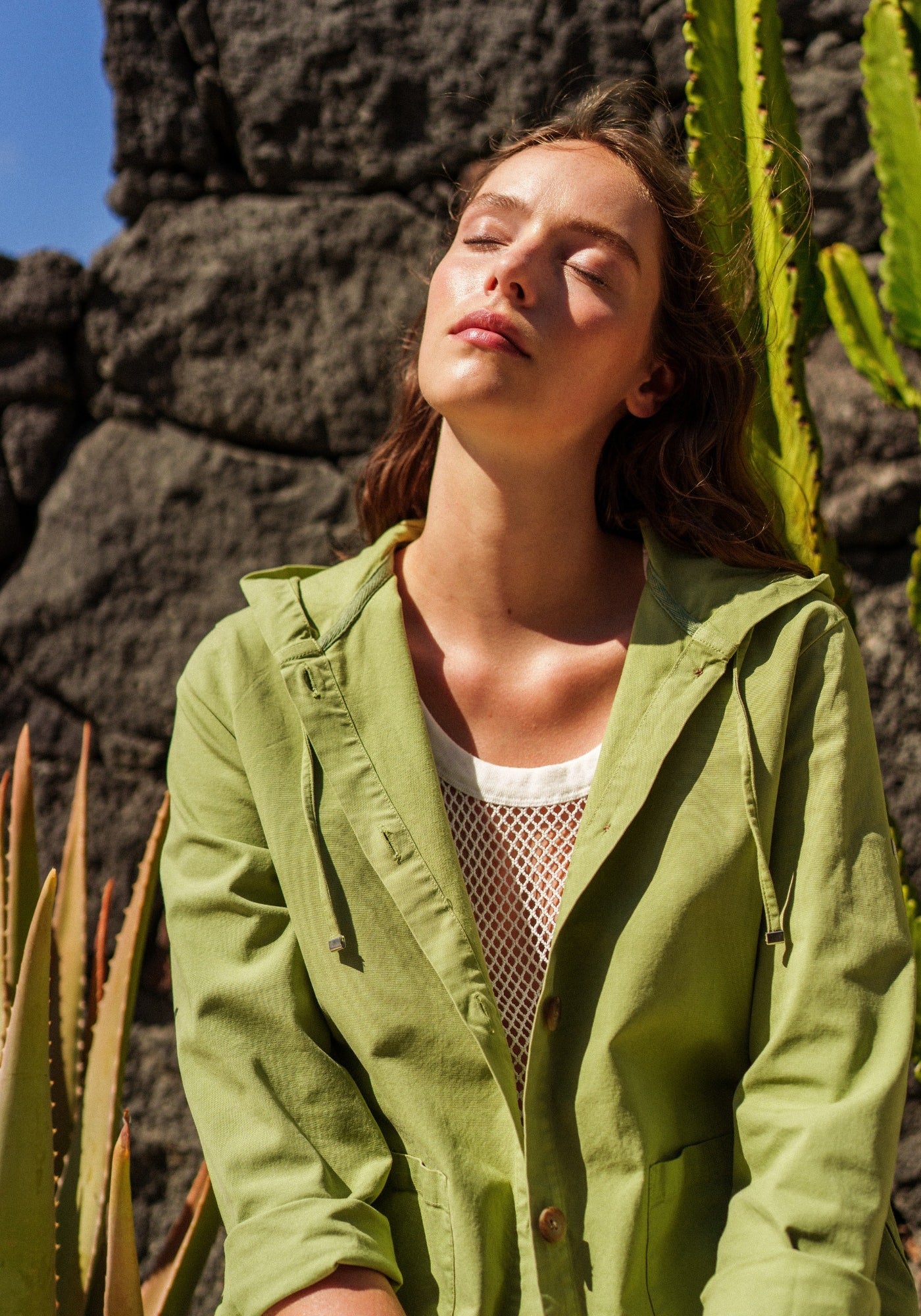 Aura hooded cotton canvas jacket (SAGE OLIVE)