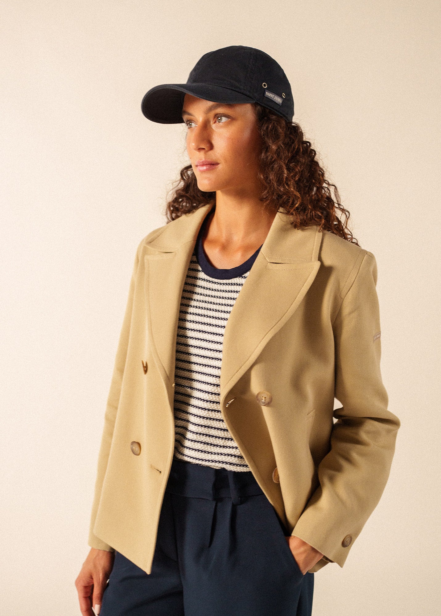 Ste Cathy Cotton Peacoat | Canvas Double-Breasted Jacket | Saint