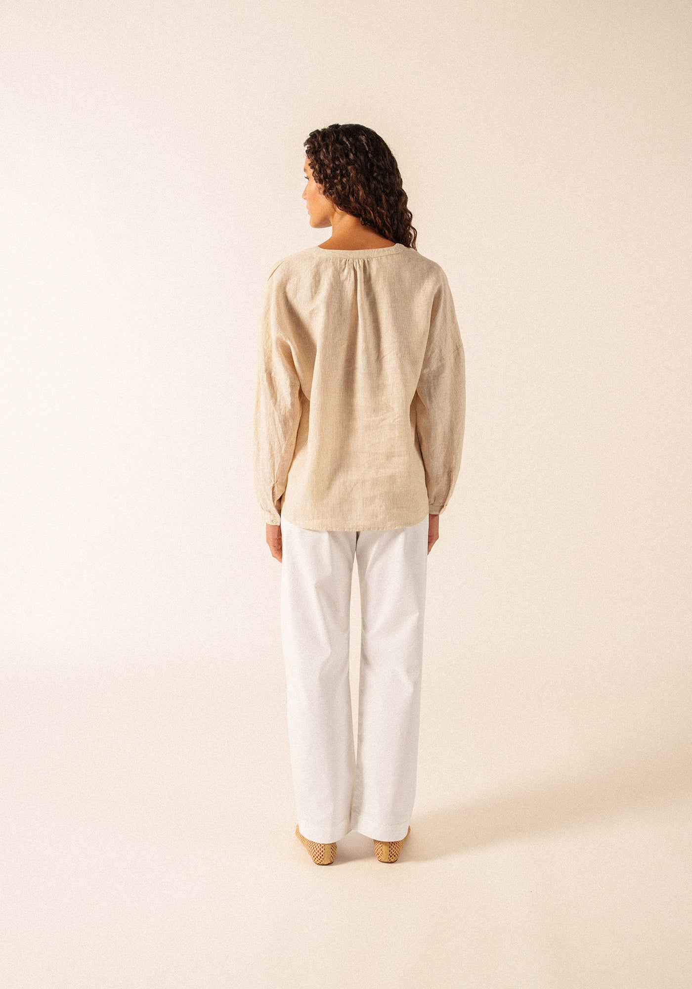 CHARLOTTE Striped Linen Voile Blouse (WHITE / CHOCOLATE)