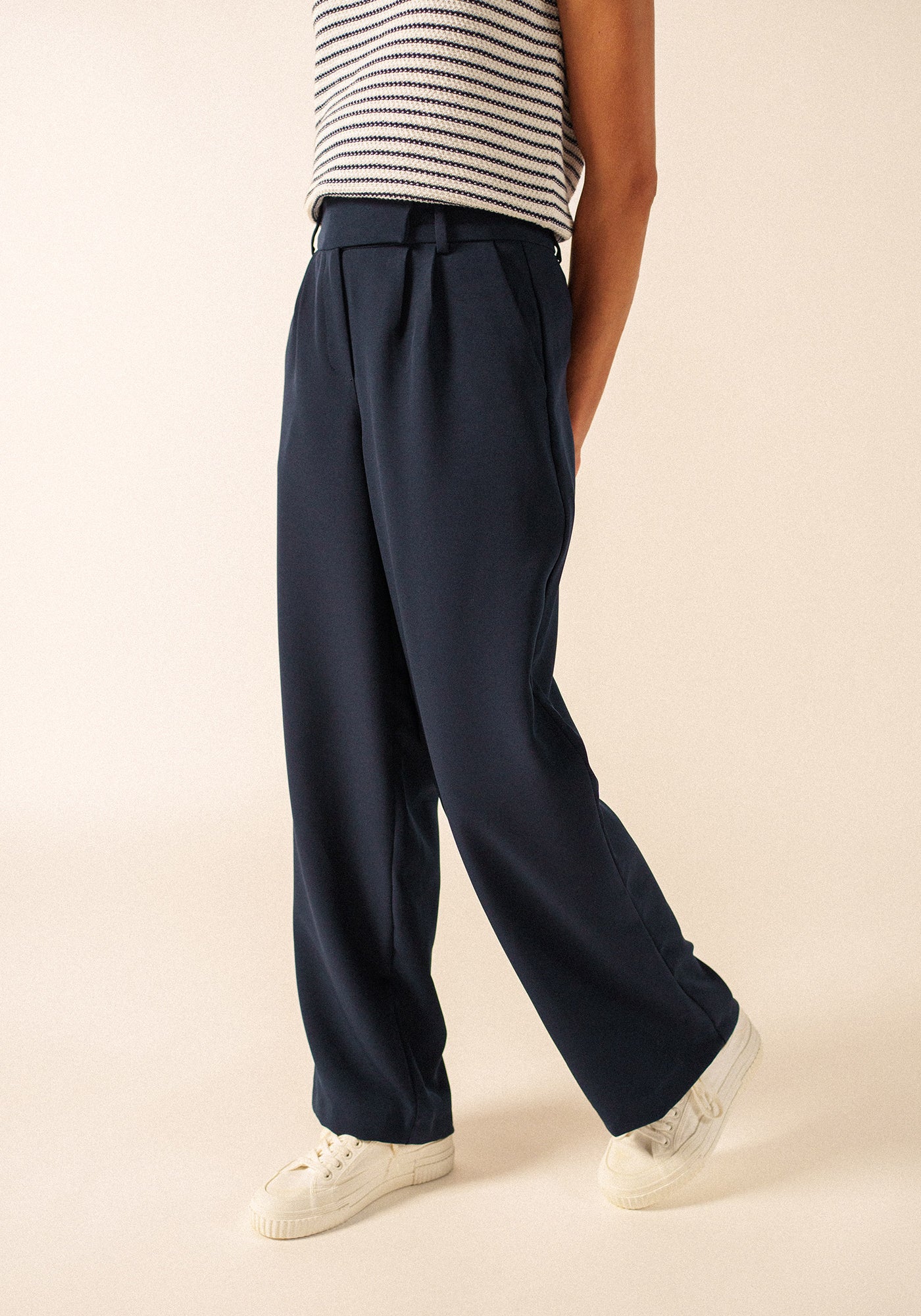 Bianca crepe straight leg pants (NAVY)