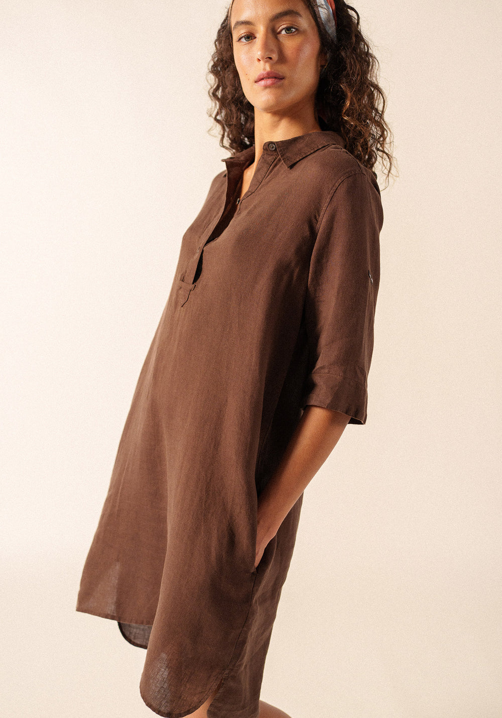 LEONIE Linen Shirt Dress (CHOCOLATE)