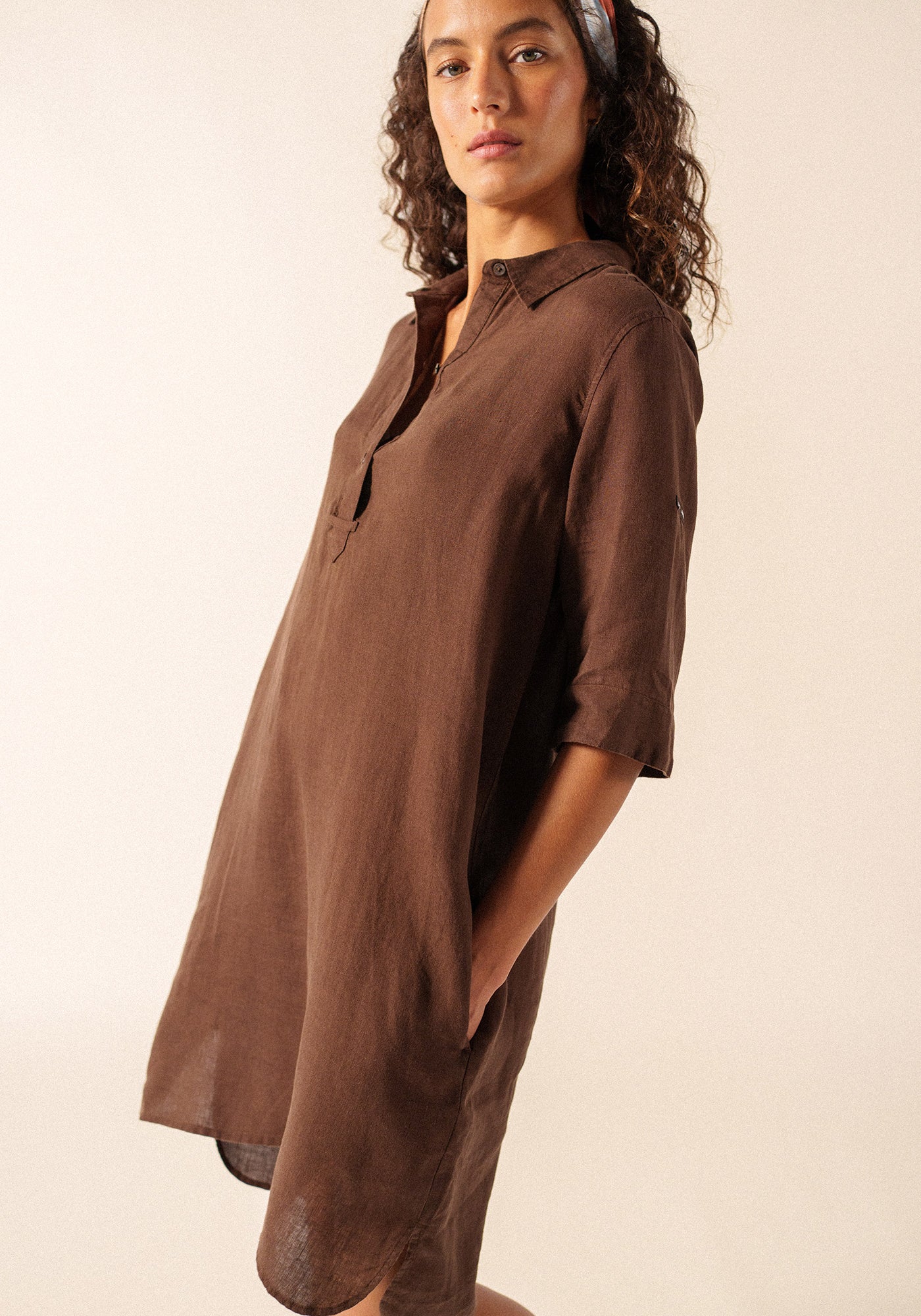 LEONIE Linen Shirt Dress (CHOCOLATE)