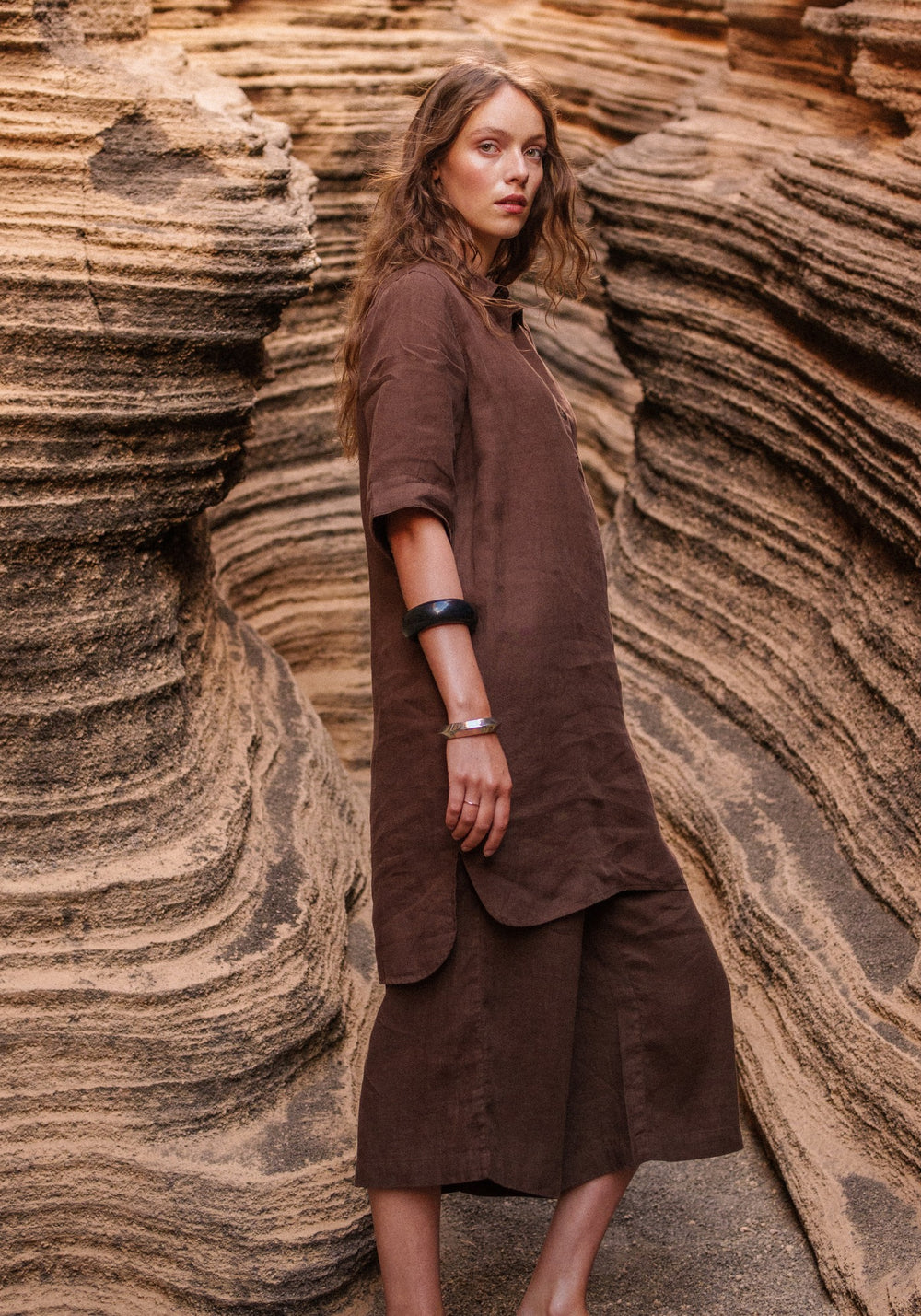 LEONIE Linen Shirt Dress (CHOCOLATE)