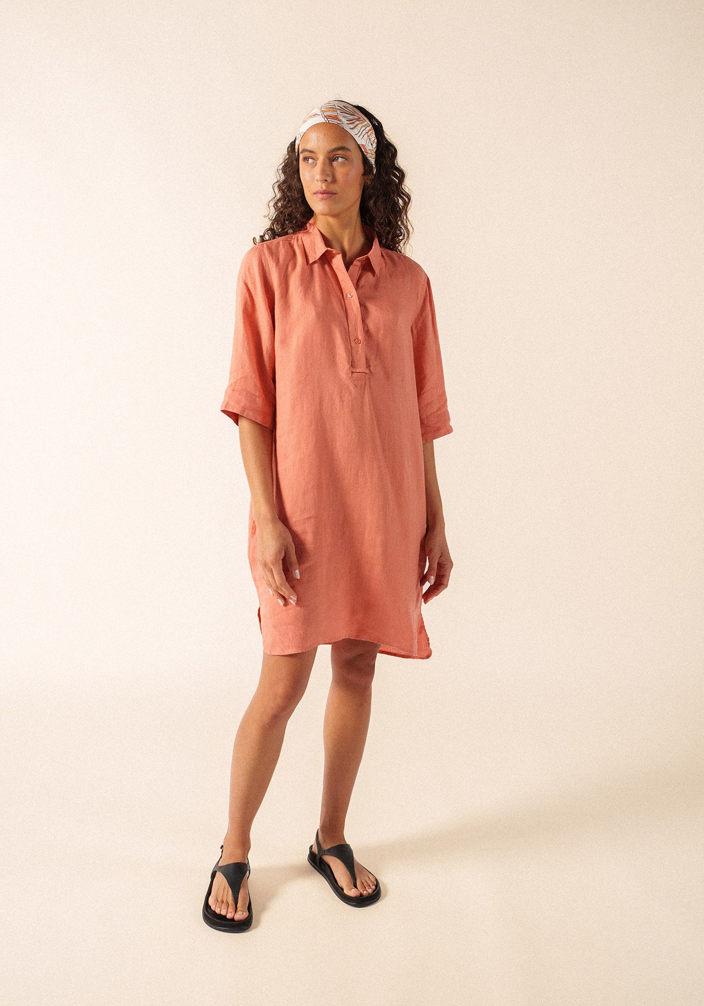 LEONIE Linen Shirt Dress (CLAY)
