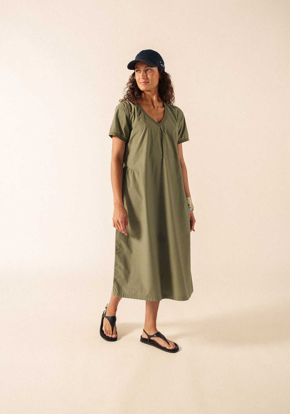 Morgane V-neck cotton dress (ARMY GREEN)