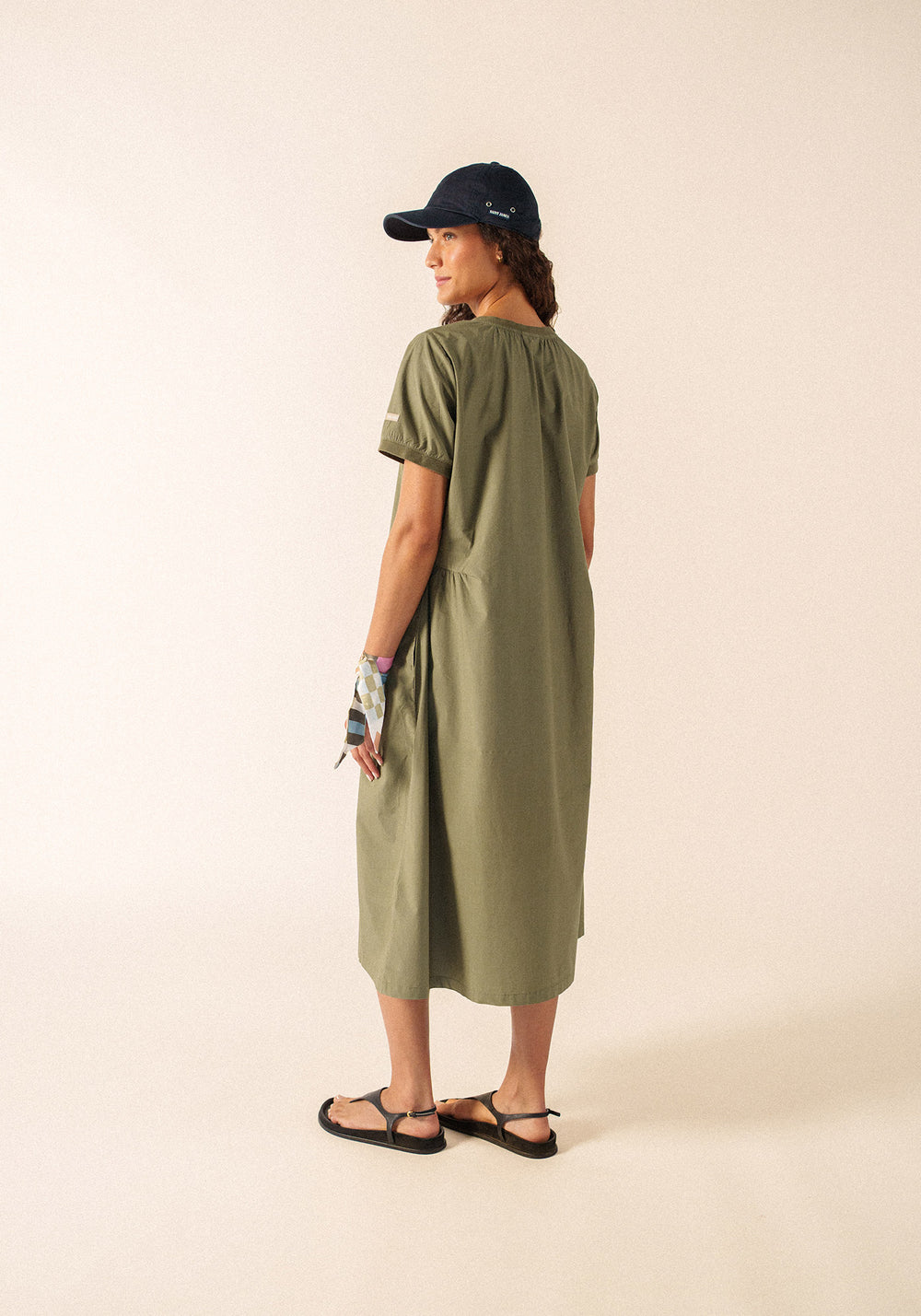 Morgane V-neck cotton dress (ARMY GREEN)