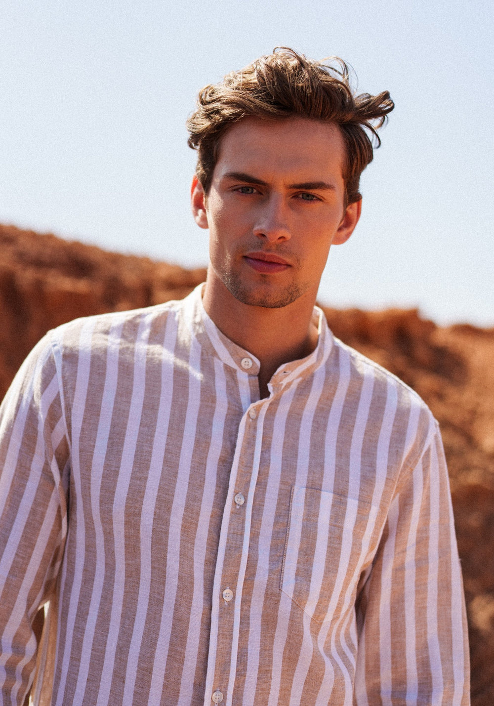 LIAM Striped Linen & Cotton Shirt (WHITE / BEIGE)