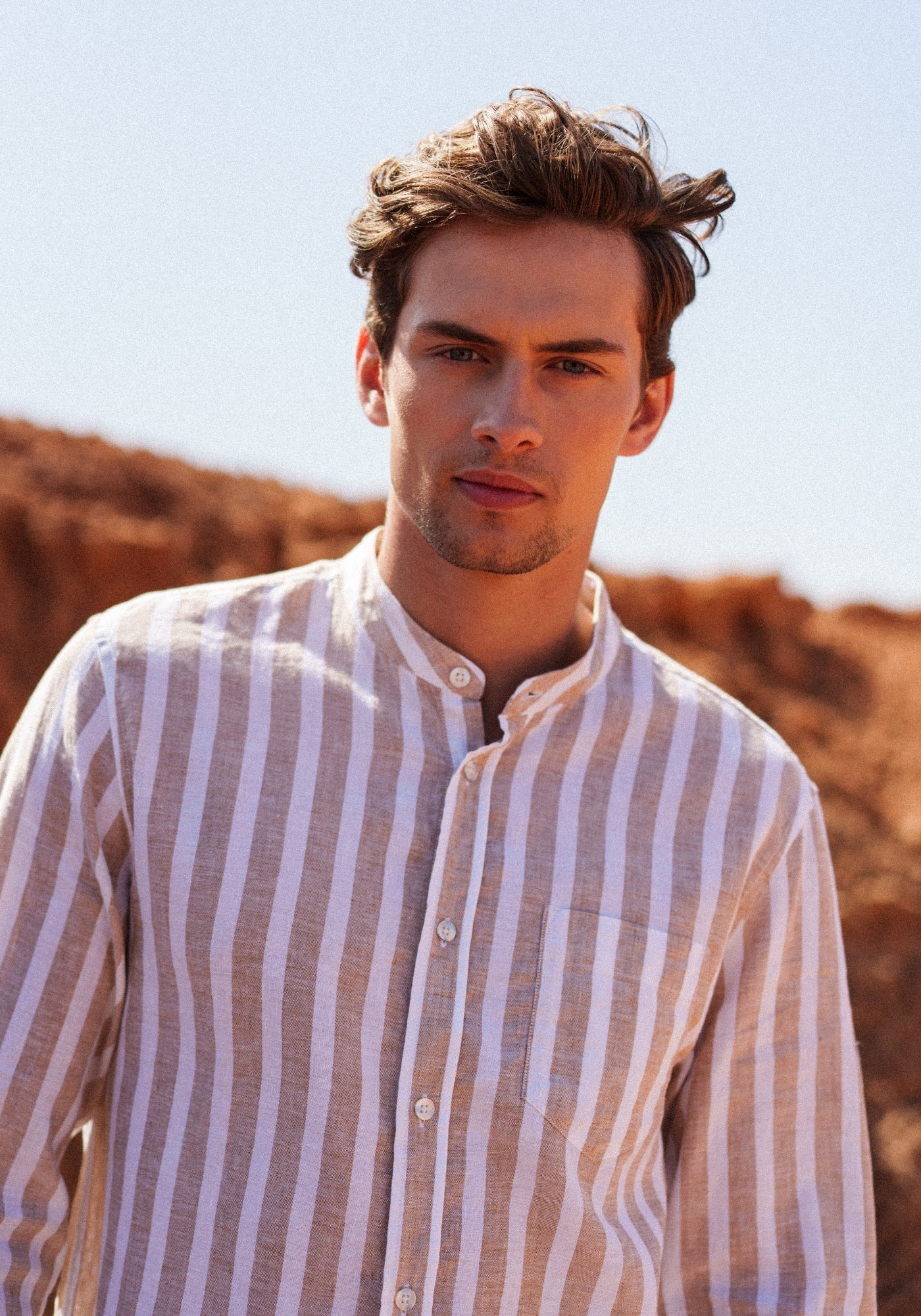 LIAM Striped Linen & Cotton Shirt (WHITE / BEIGE)