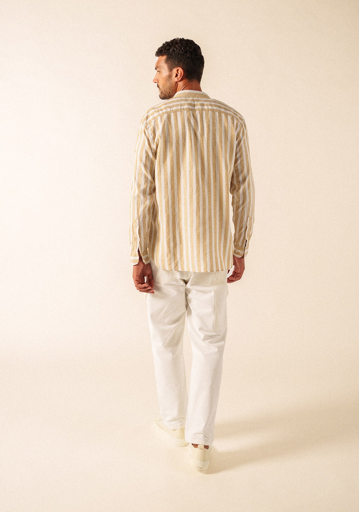 LIAM Striped Linen & Cotton Shirt (WHITE / BEIGE)