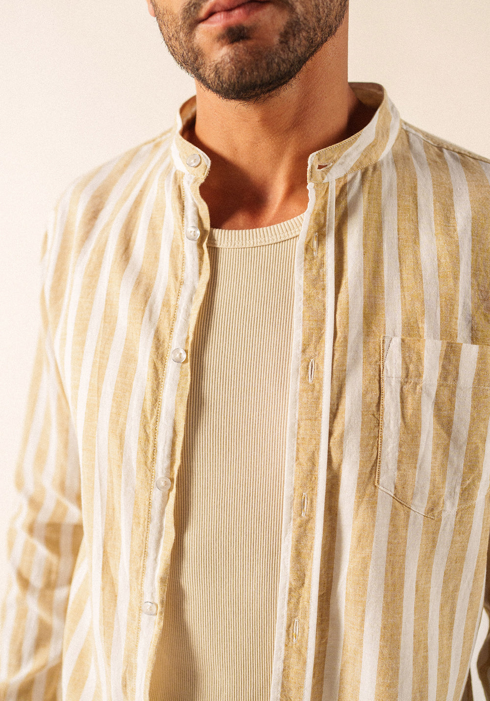 LIAM Striped Linen & Cotton Shirt (WHITE / BEIGE)