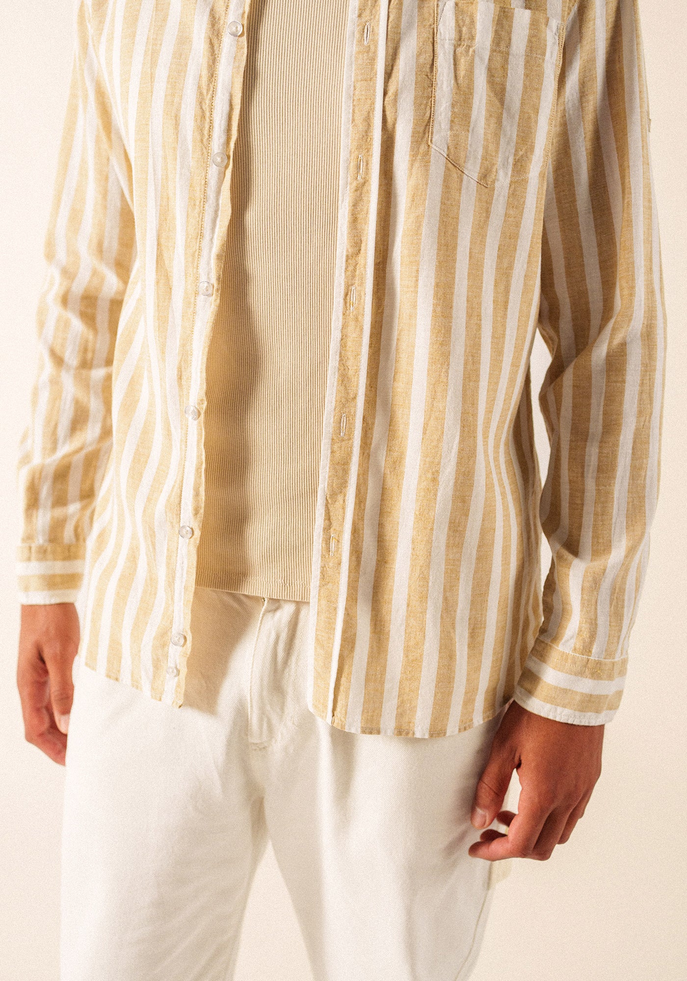 LIAM Striped Linen & Cotton Shirt (WHITE / BEIGE)