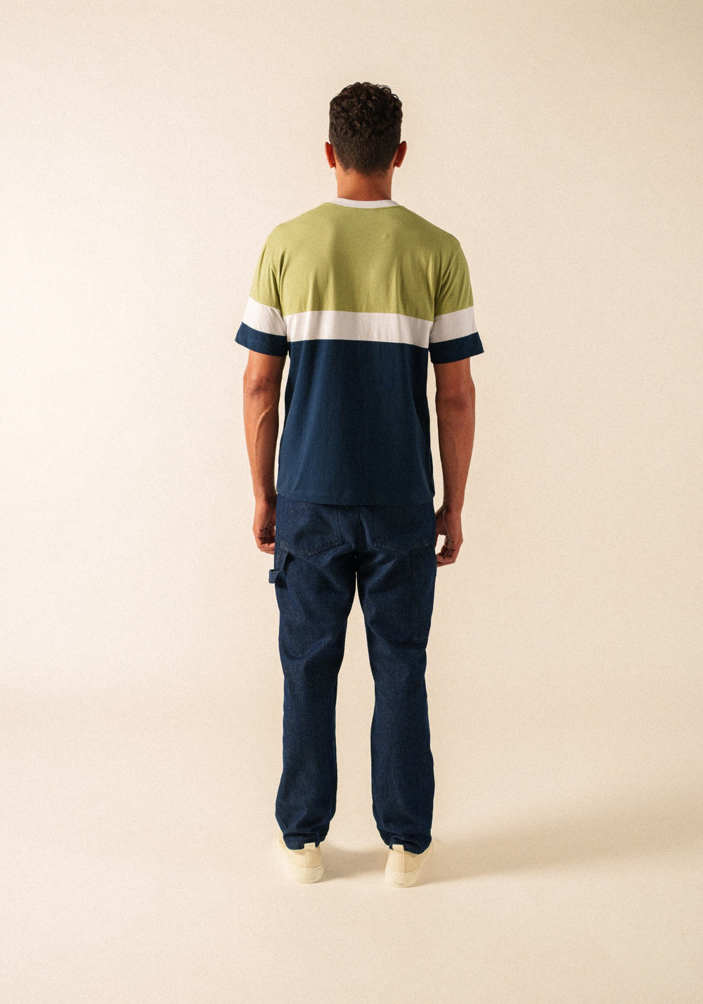 PEYO Color Block Cotton T-Shirt (SAGE OLIVE / NAVY)