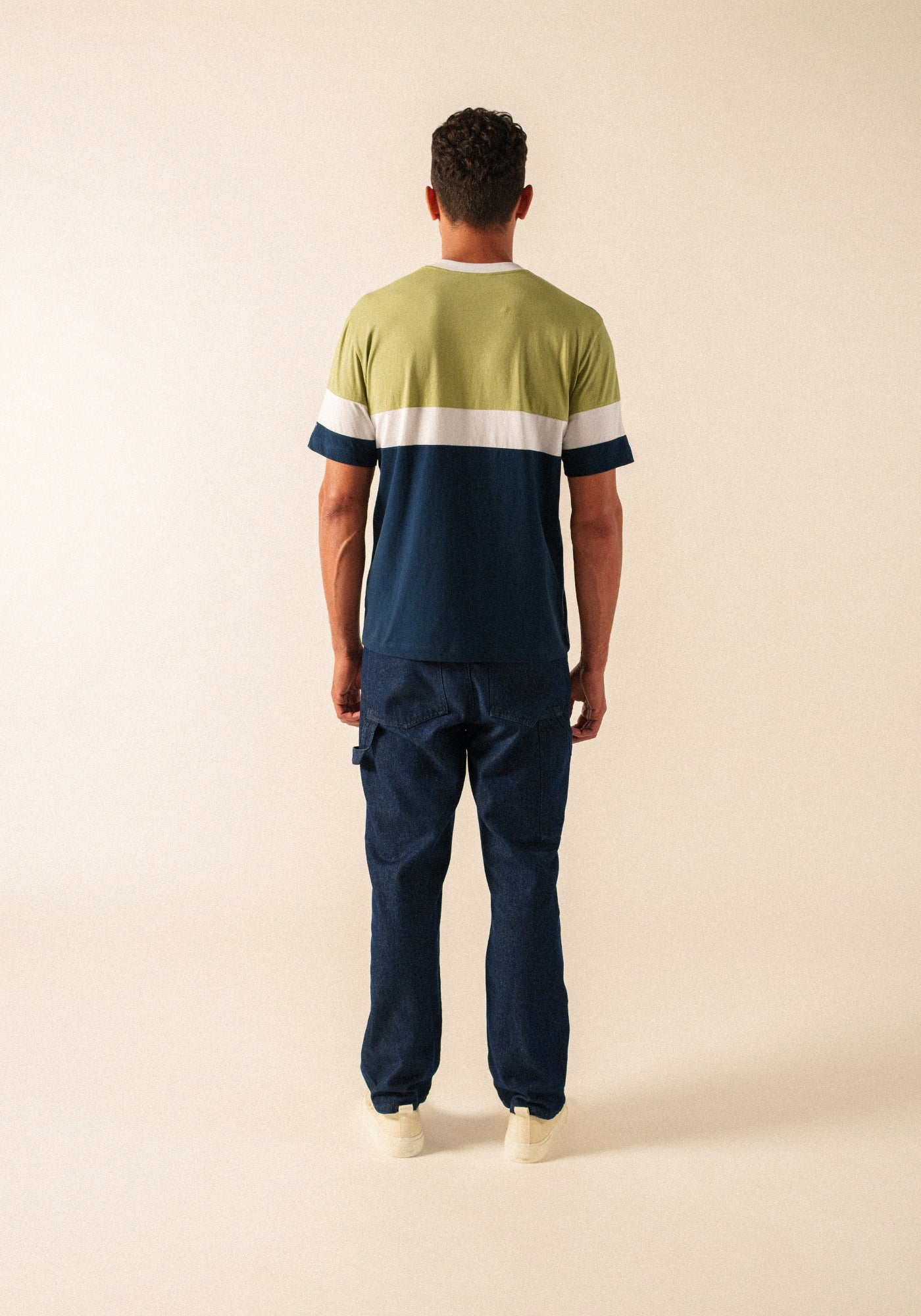 PEYO Color Block Cotton T-Shirt (SAGE OLIVE / NAVY)