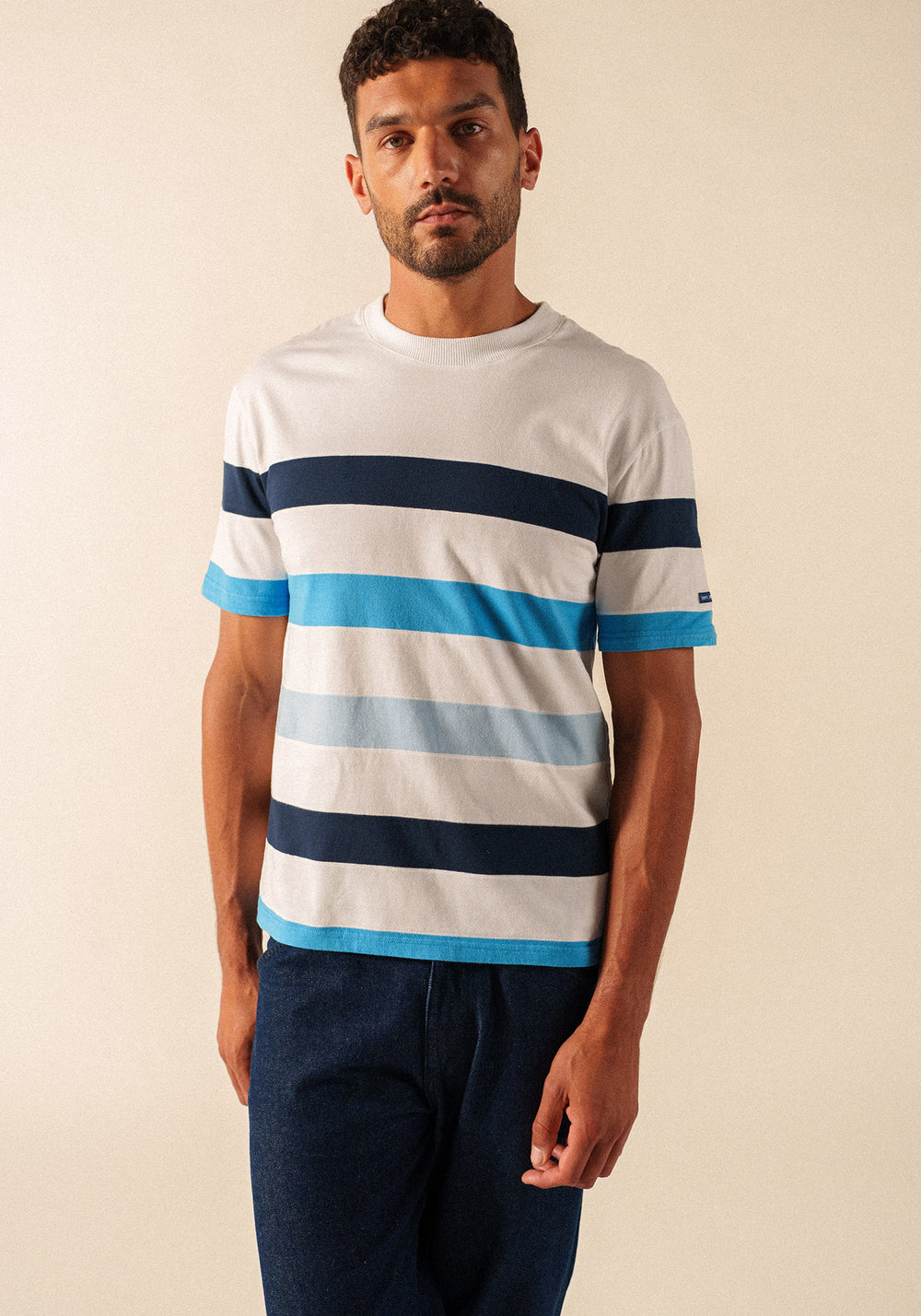 PHILEAS Striped Cotton T-Shirt (WHITE / CAPRI BLUE)