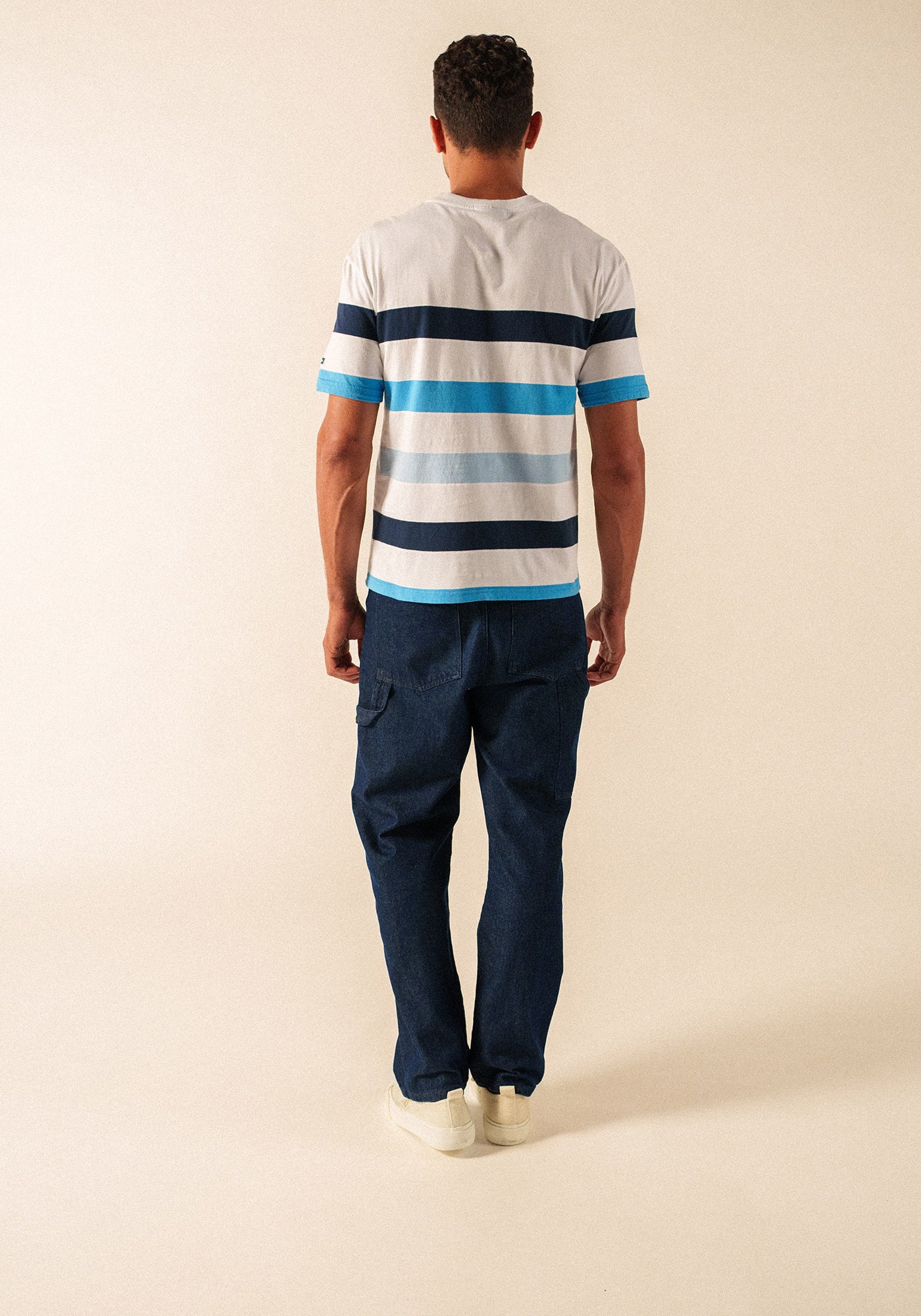 PHILEAS Striped Cotton T-Shirt (WHITE / CAPRI BLUE)