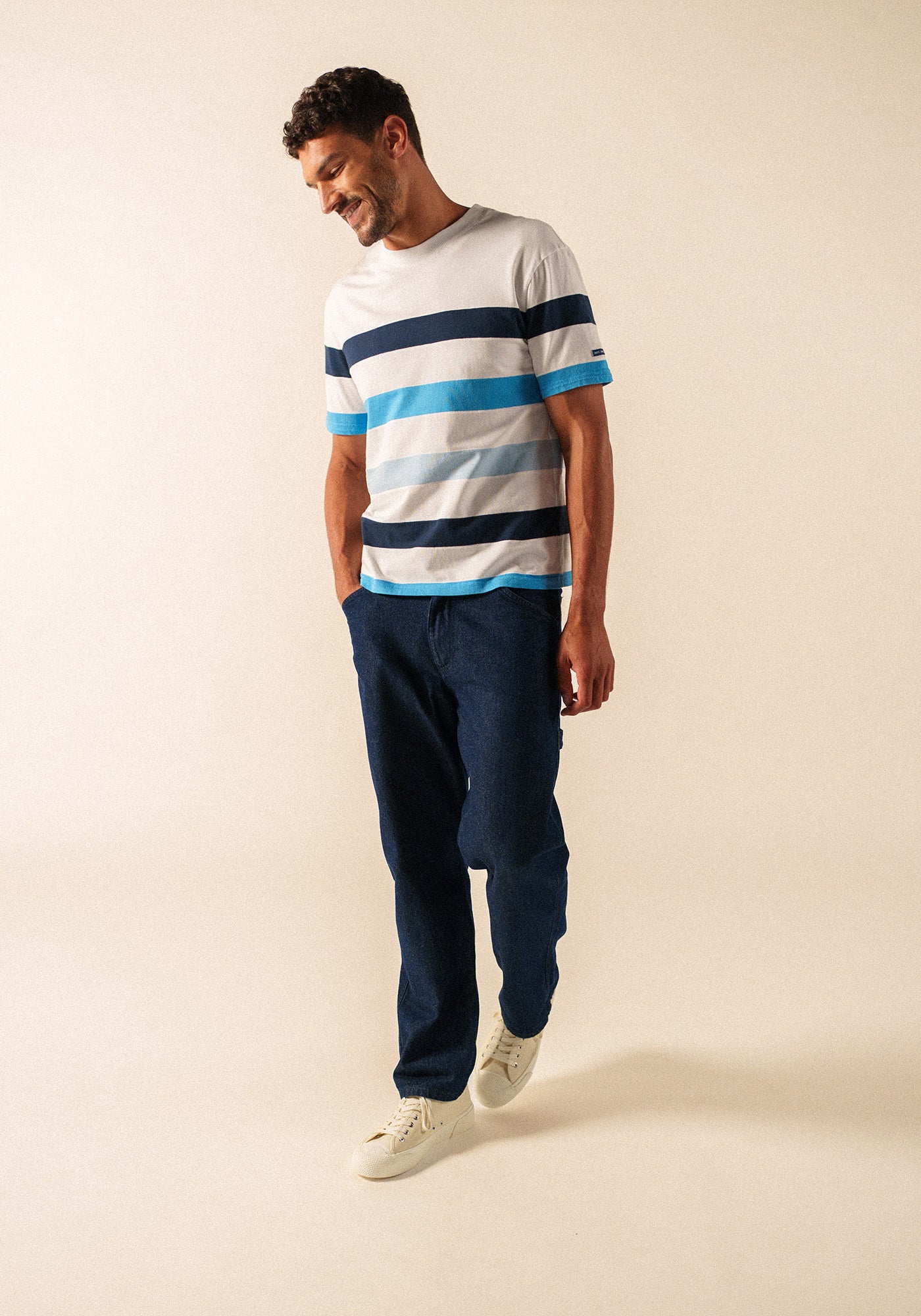 PHILEAS Striped Cotton T-Shirt (WHITE / CAPRI BLUE)