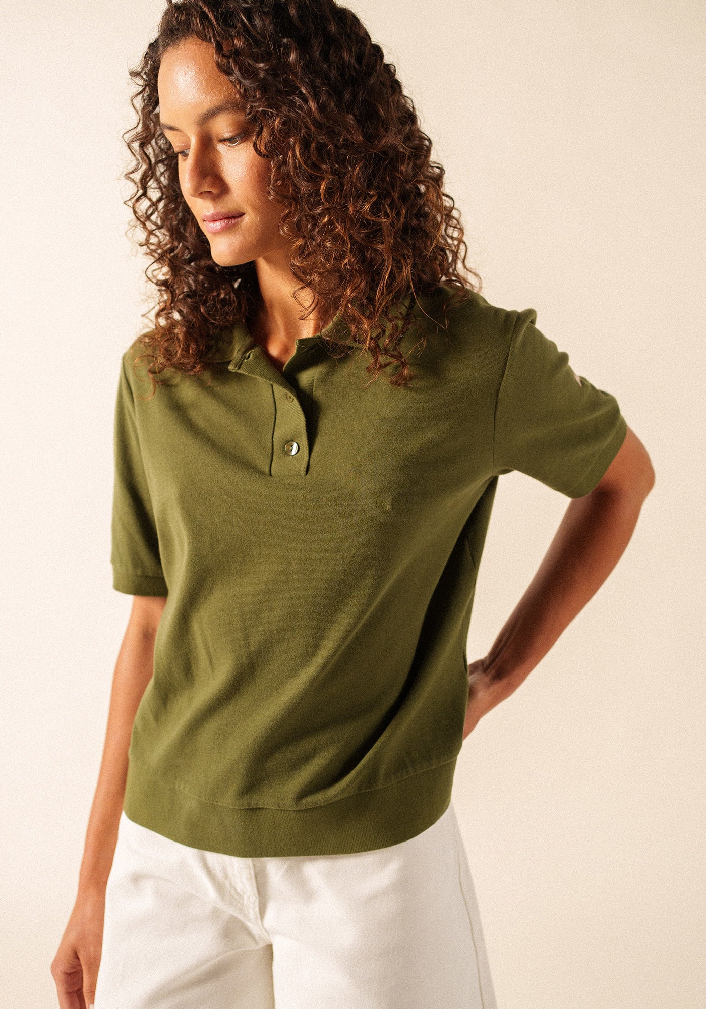 Carola Knit Polo Shirt (ARMY GREEN)