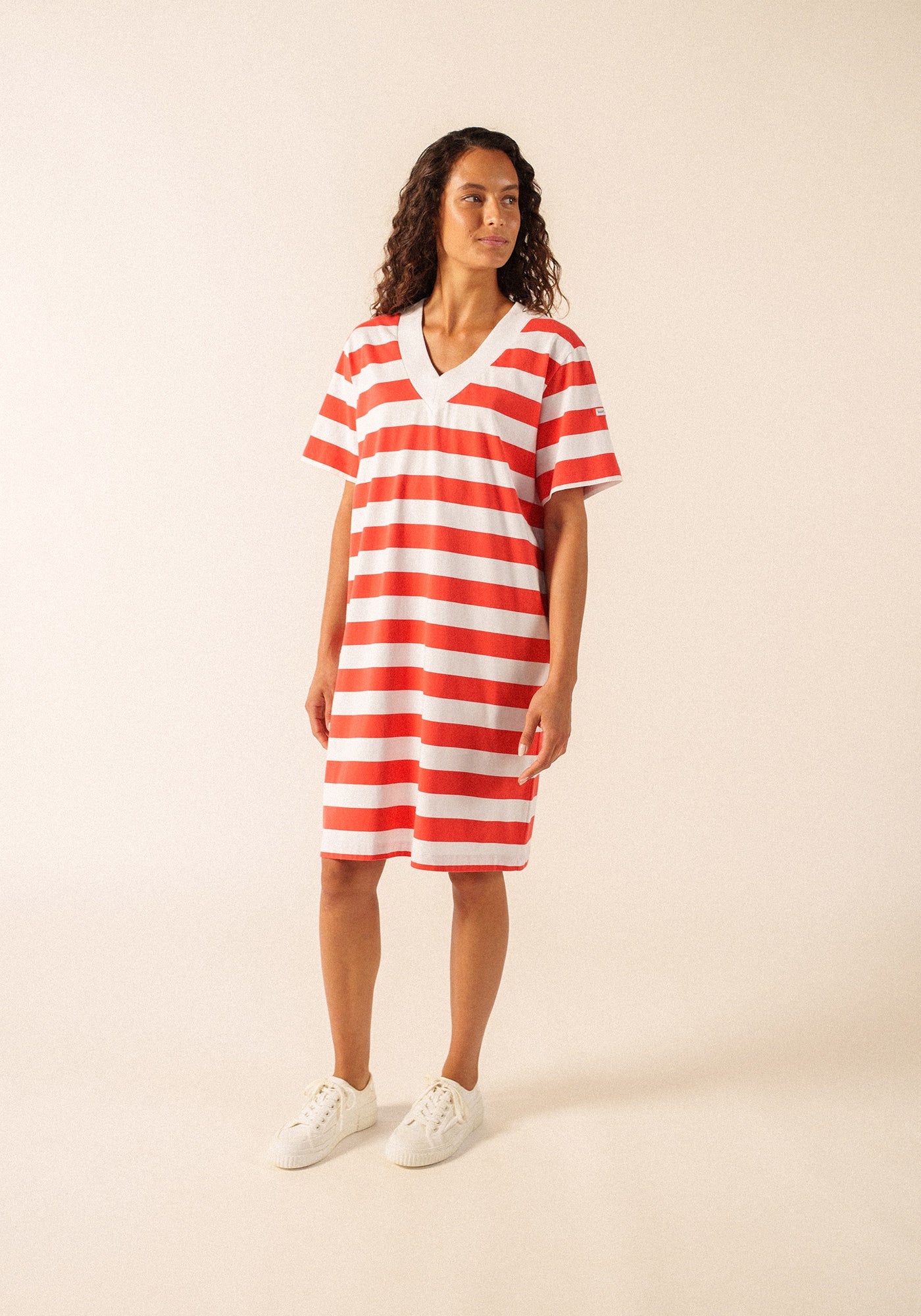 NOOR Wide Stripe Cotton Dress (WHITE / POPPY RED)