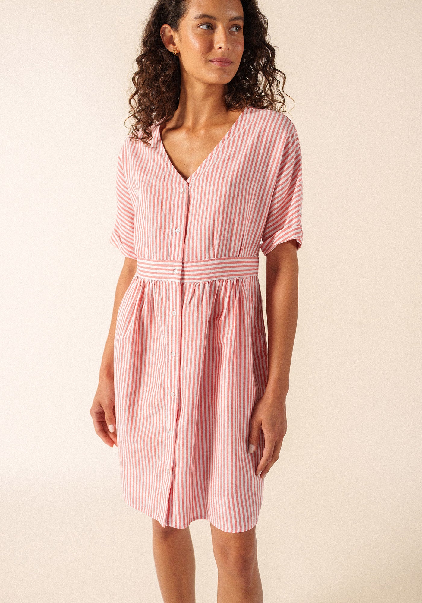 pink and red linen dress Women's Artsy Traveler Sleeveless Midi Dress Pink Red Linen Cotton Pink Red Linen Cotton / 3X