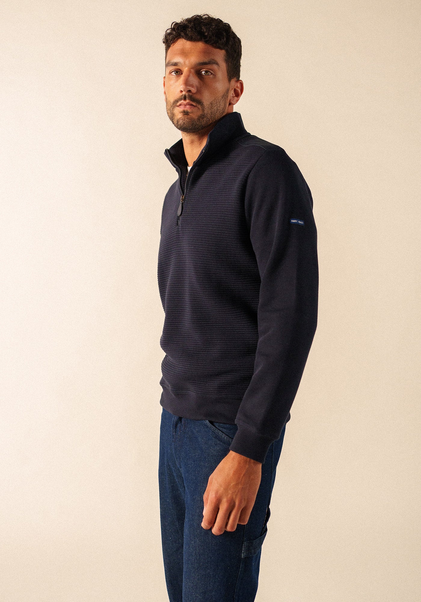 Malo half-zip ribbed sweater (NAVY)