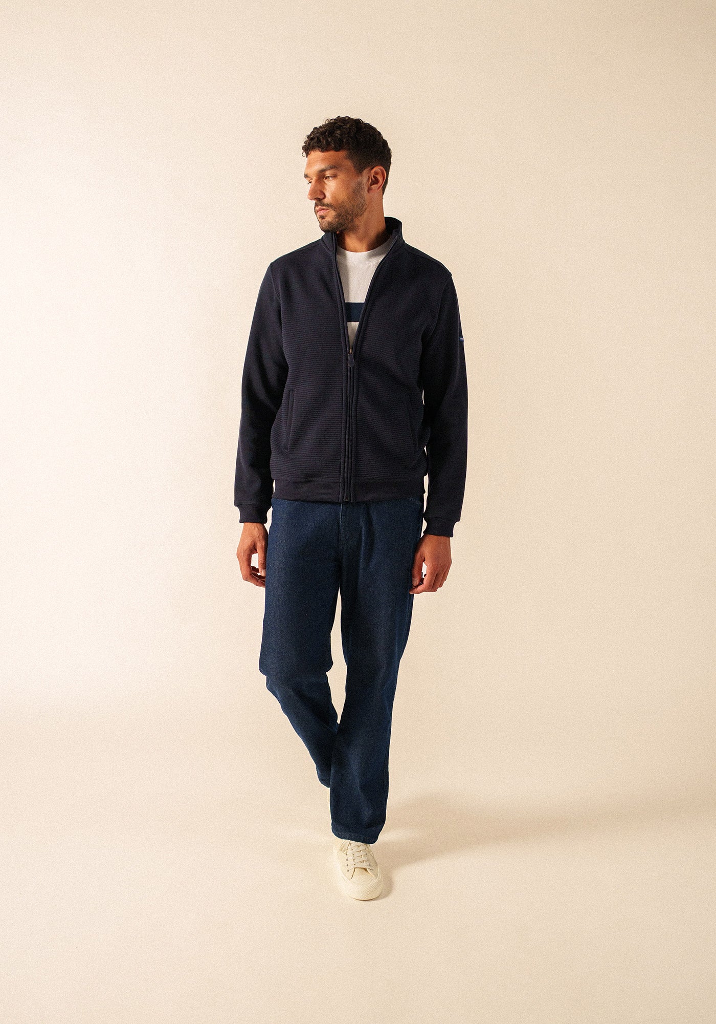 Matteo full-zip ribbed cardigan (NAVY)