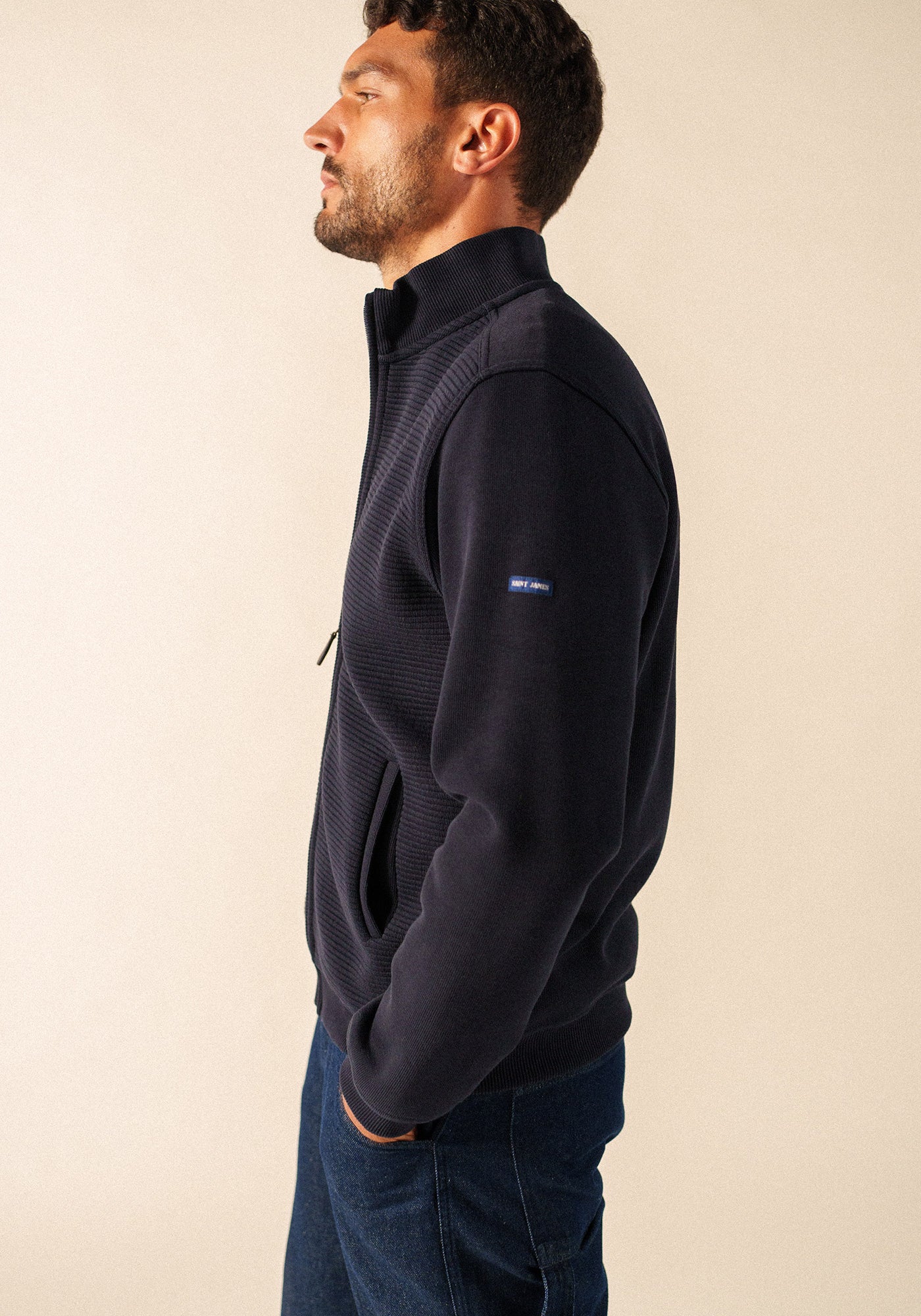 Matteo full-zip ribbed cardigan (NAVY)