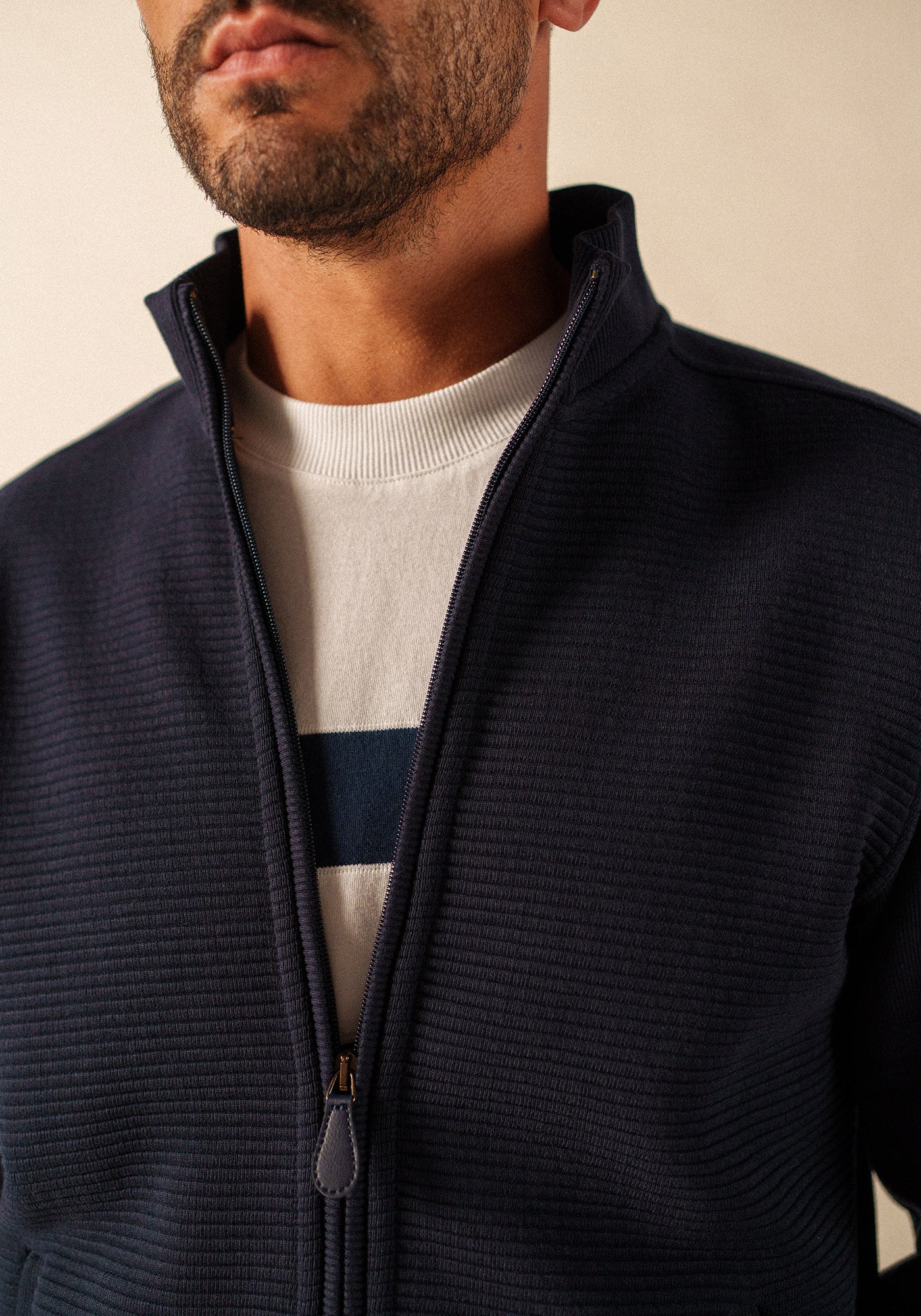 Matteo full-zip ribbed cardigan (NAVY)