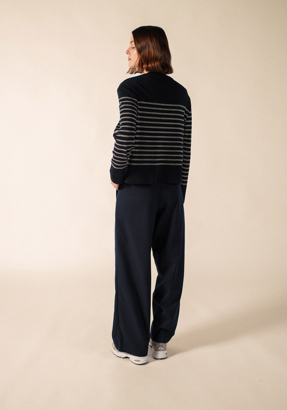 AULON Heathered Striped Wool Sweater (NAVY / WHITE)