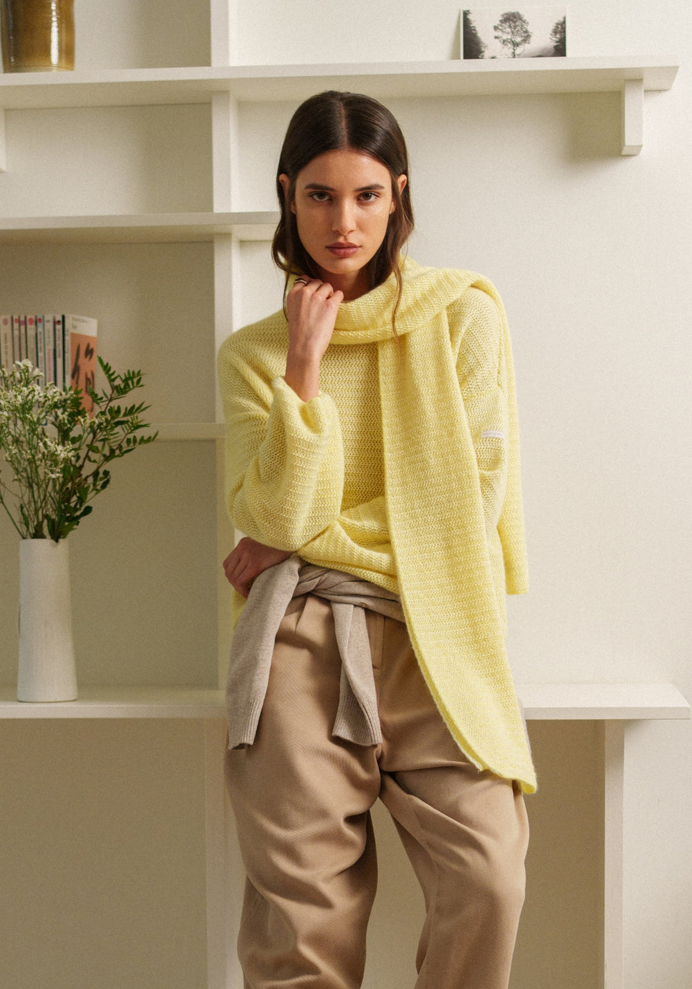 ASCAIN Puff-Sleeve Mohair Sweater (BUTTER YELLOW / WINTER WHITE)