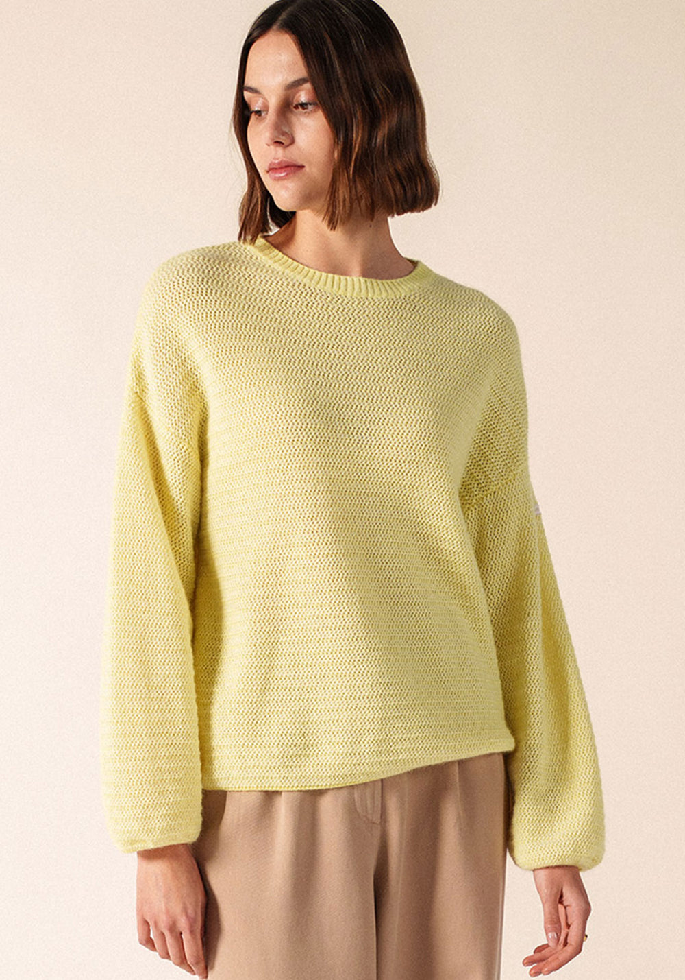 ASCAIN Puff-Sleeve Mohair Sweater (BUTTER YELLOW / WINTER WHITE)