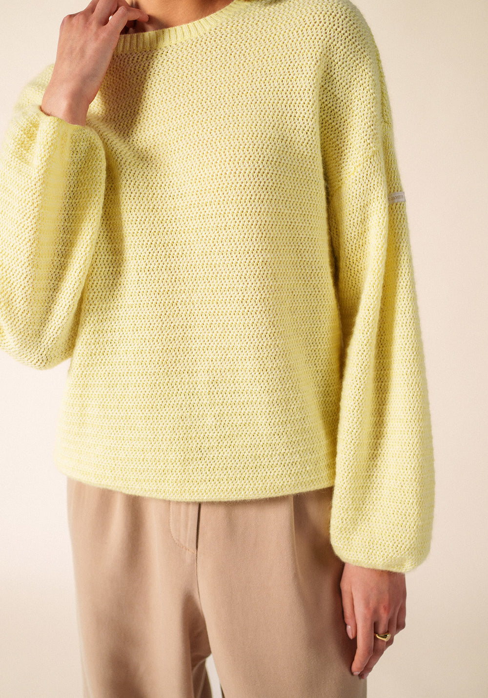 ASCAIN Puff-Sleeve Mohair Sweater (BUTTER YELLOW / WINTER WHITE)
