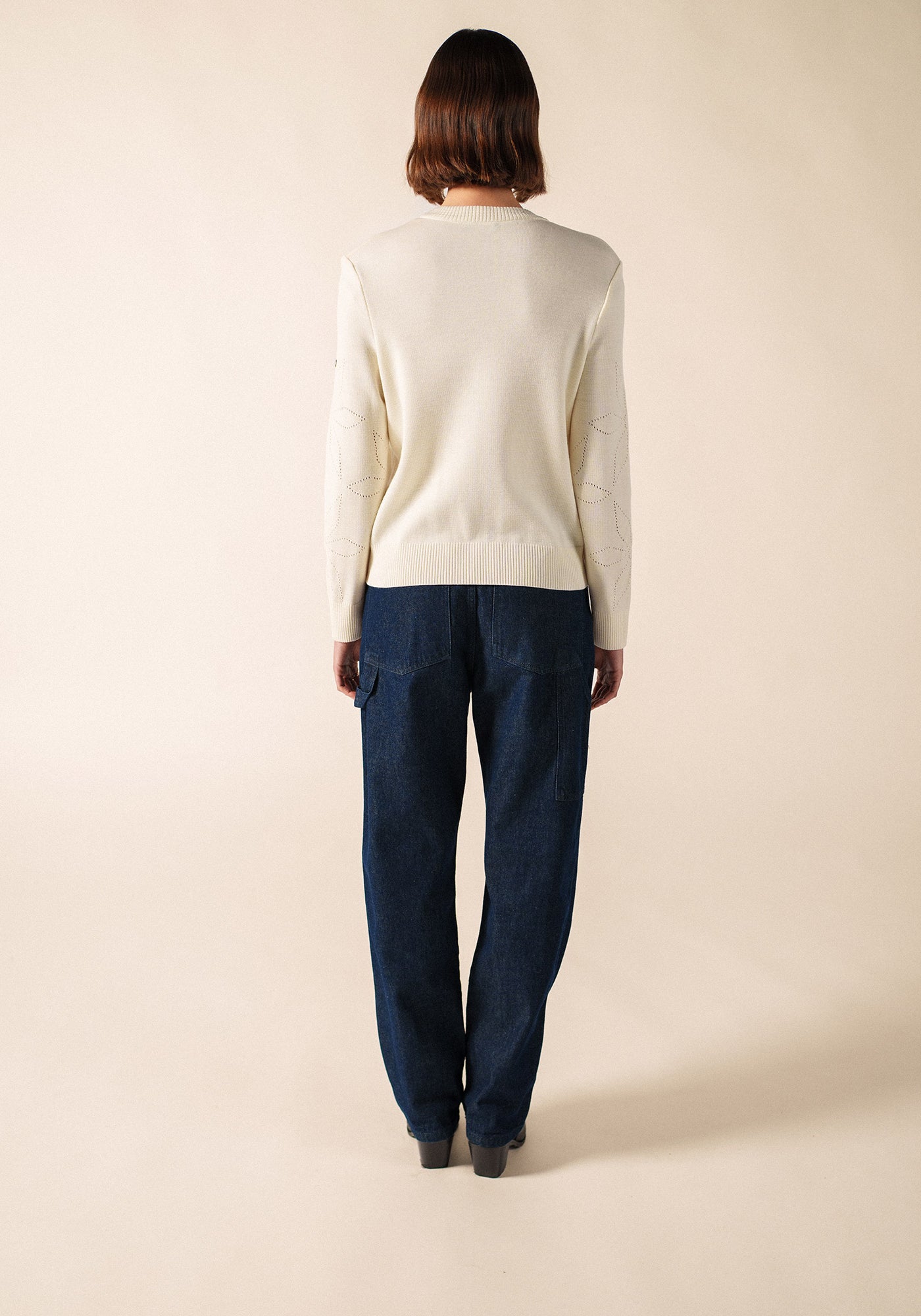 ASCOU Pointelle Sleeve Wool Sweater (WHITE)