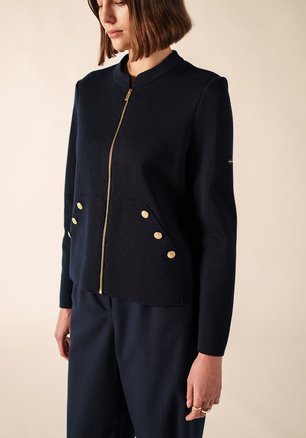 BOUSSOLE Wool Ponte Knit Jacket (NAVY)