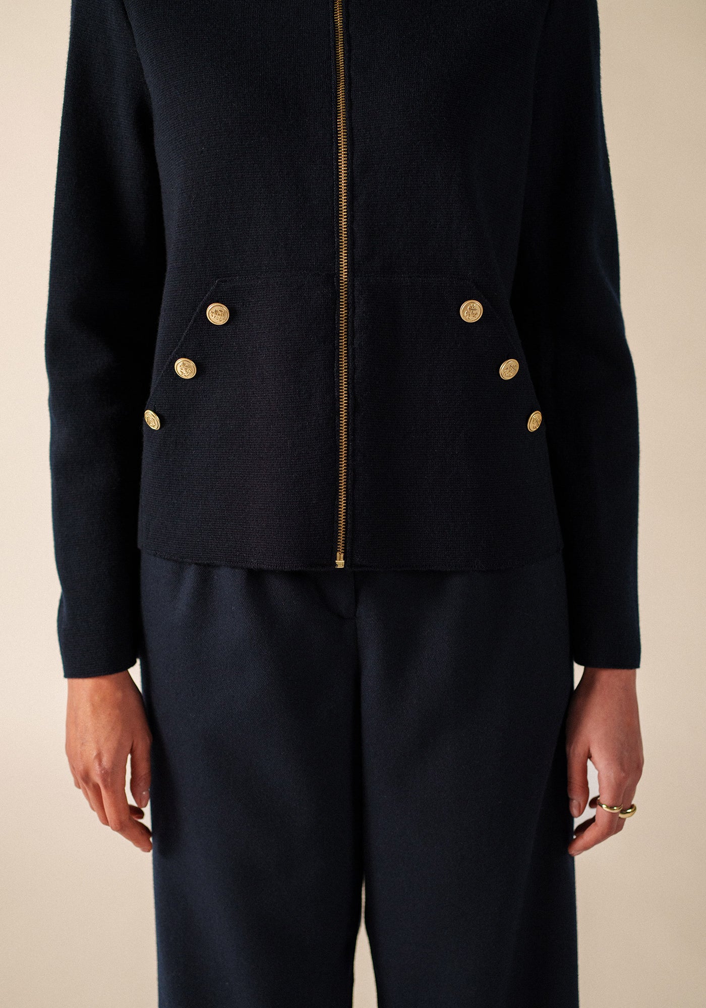 BOUSSOLE Wool Ponte Knit Jacket (NAVY)