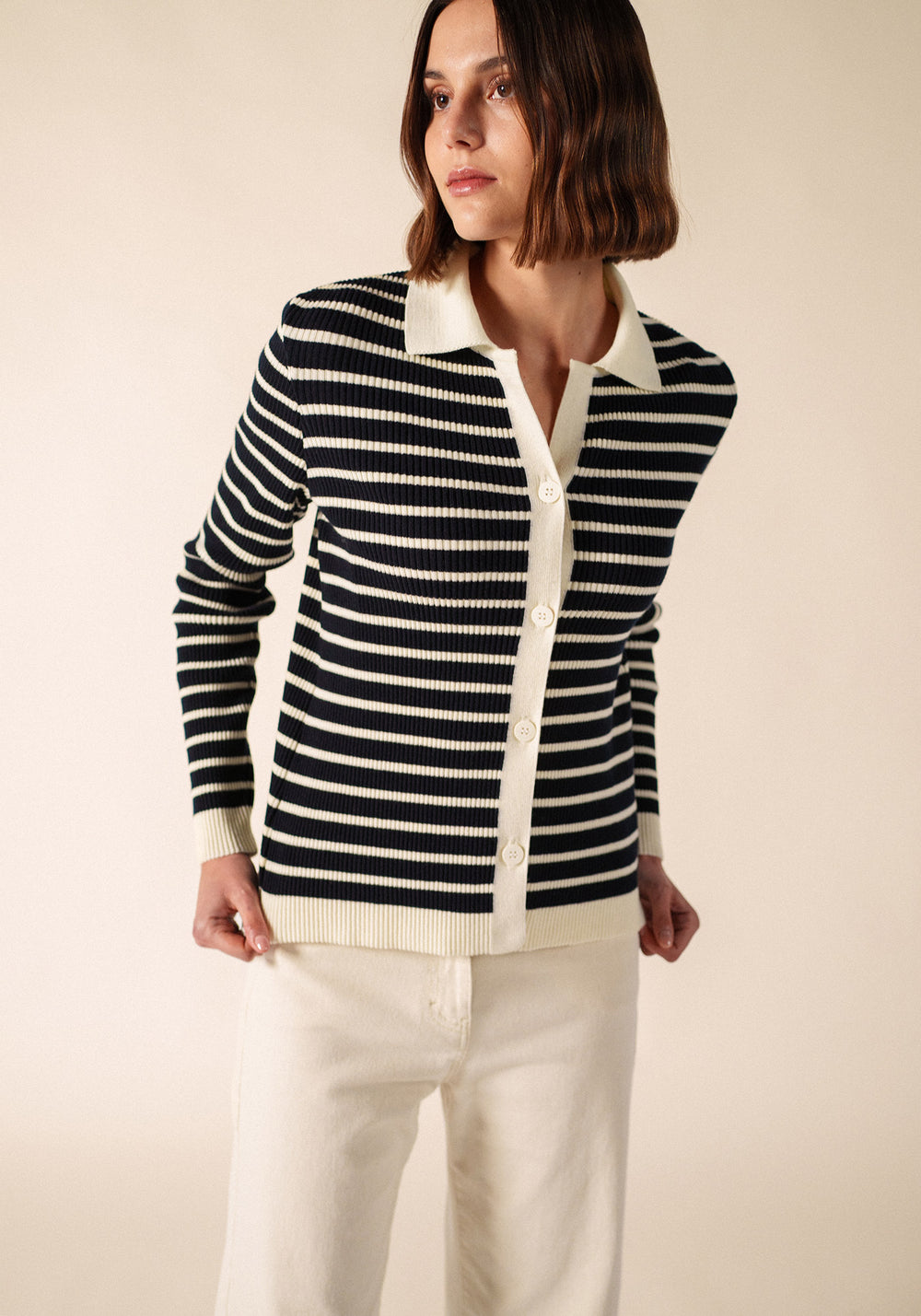 EQUAINVILLE Cardigan (NAVY / IVORY)
