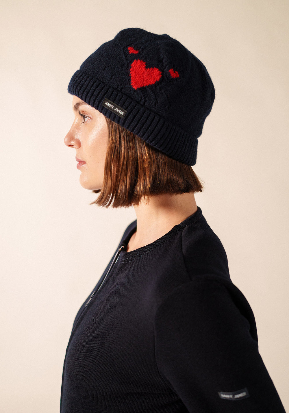 PORTUNE Pure Wool Beanie (NAVY / RED)
