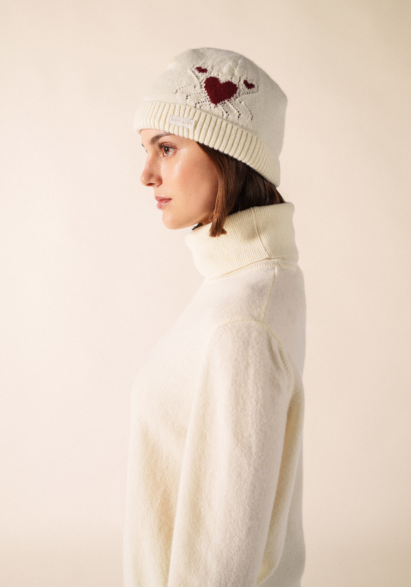 PORTUNE Pure Wool Beanie (IVORY / BURGUNDY)
