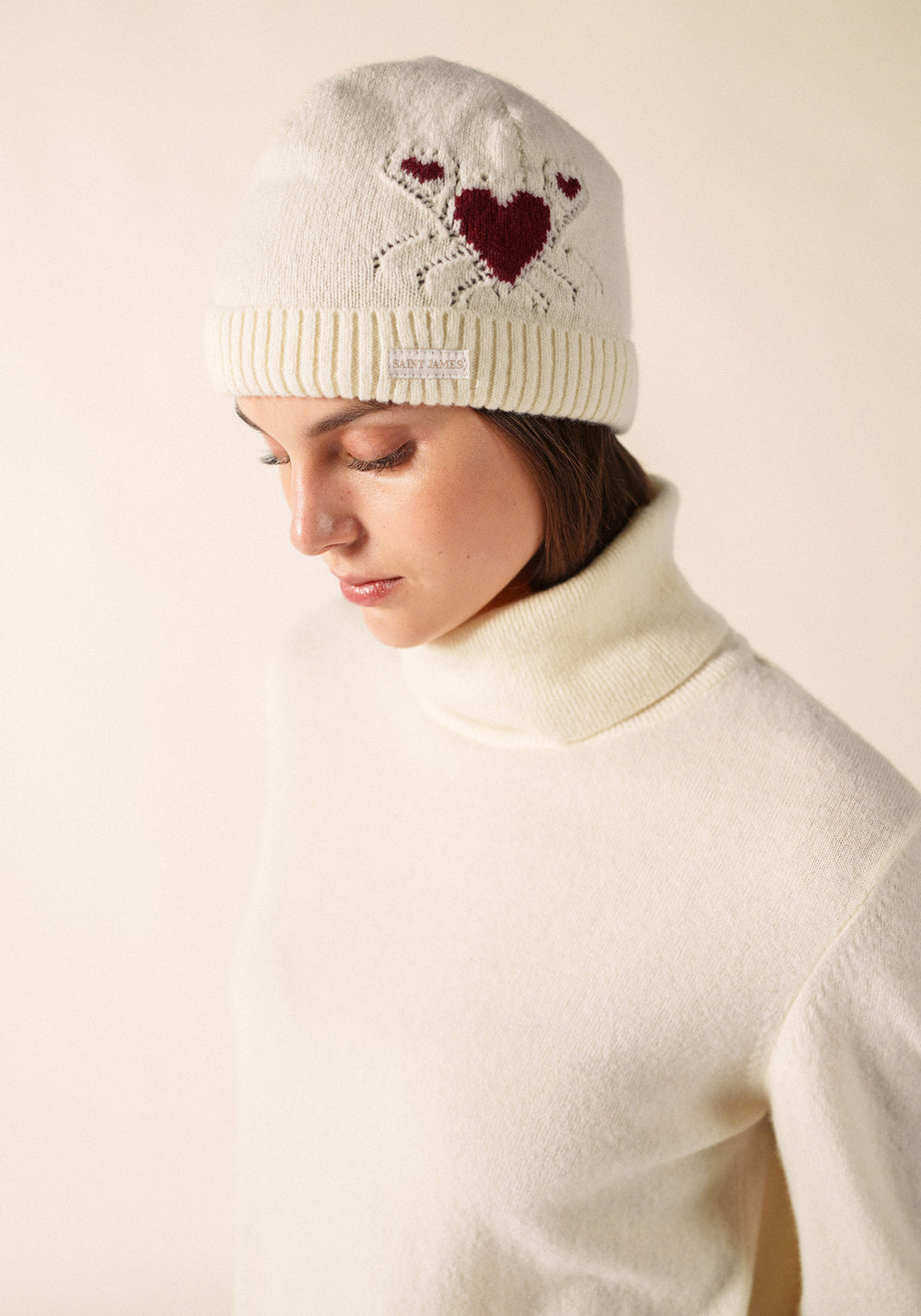 PORTUNE Pure Wool Beanie (IVORY / BURGUNDY)