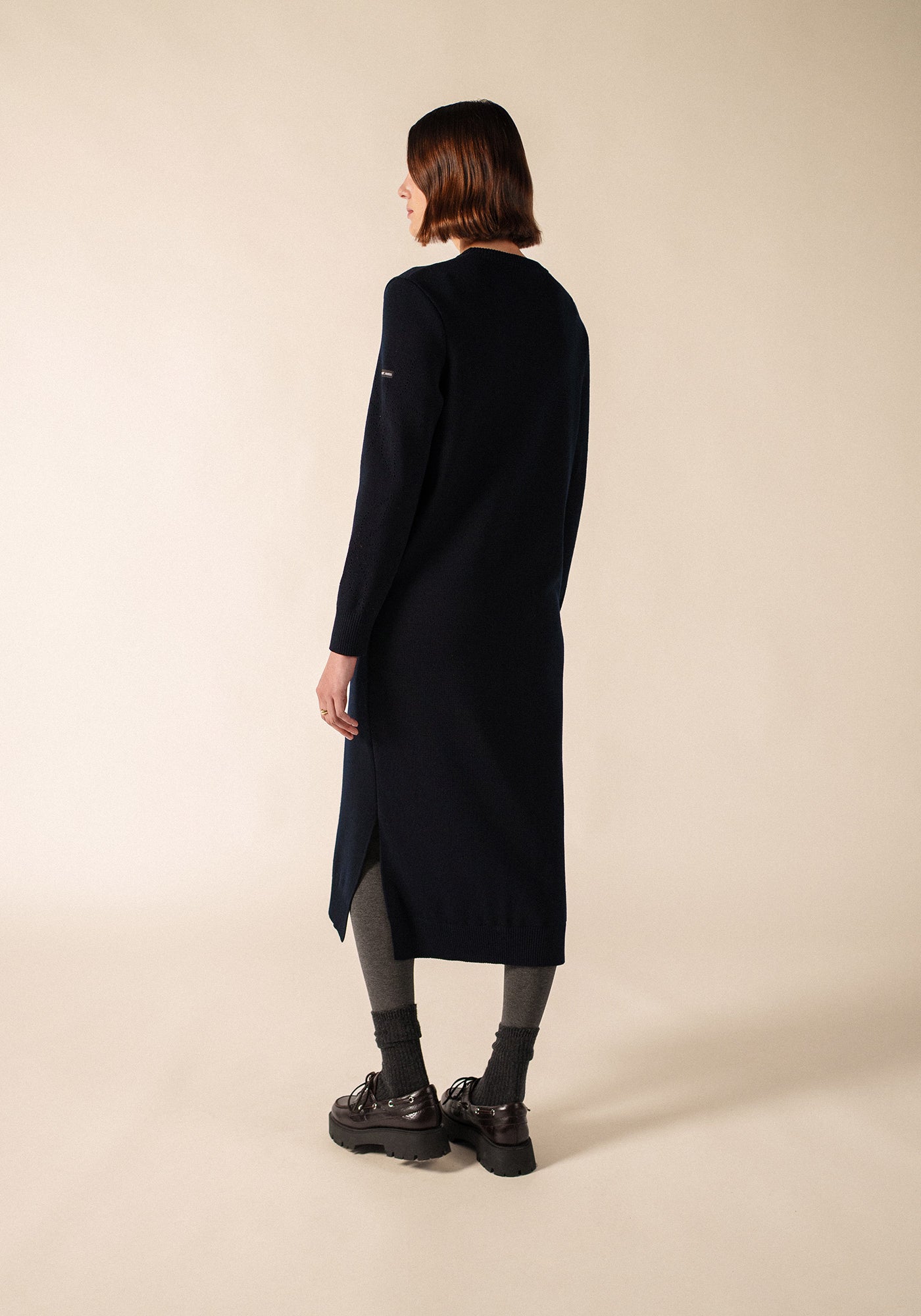 ASCOU Pointelle Sleeve Sweater Dress (NAVY)