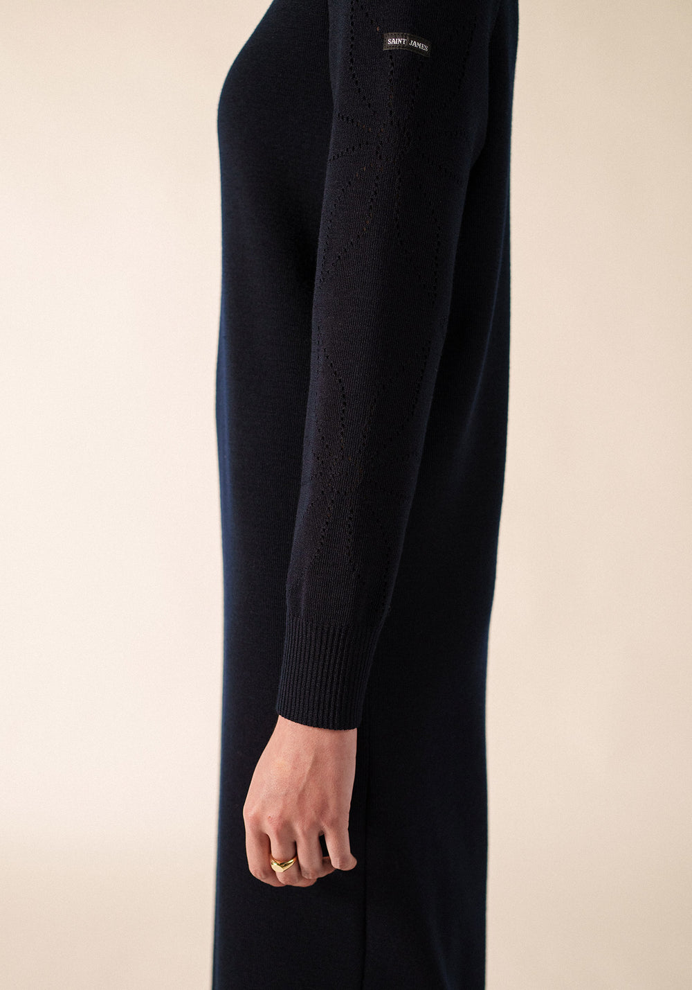 ASCOU Pointelle Sleeve Sweater Dress (NAVY)