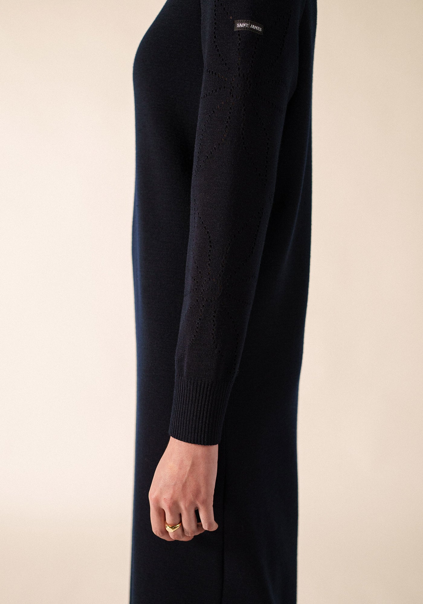 ASCOU Pointelle Sleeve Sweater Dress (NAVY)