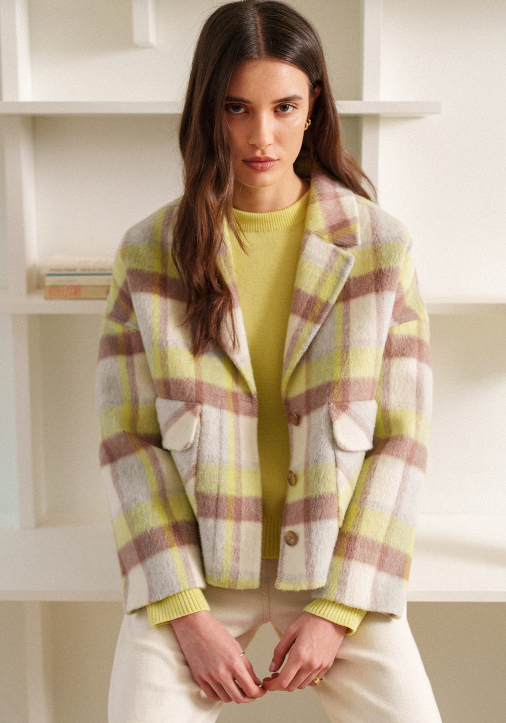 ST EMILIA Checked Wool Jacket (WINTER WHITE/BEIGE/BUTTER YELLOW)