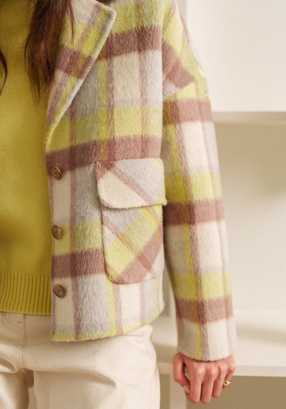 ST EMILIA Checked Wool Jacket (WINTER WHITE/BEIGE/BUTTER YELLOW)