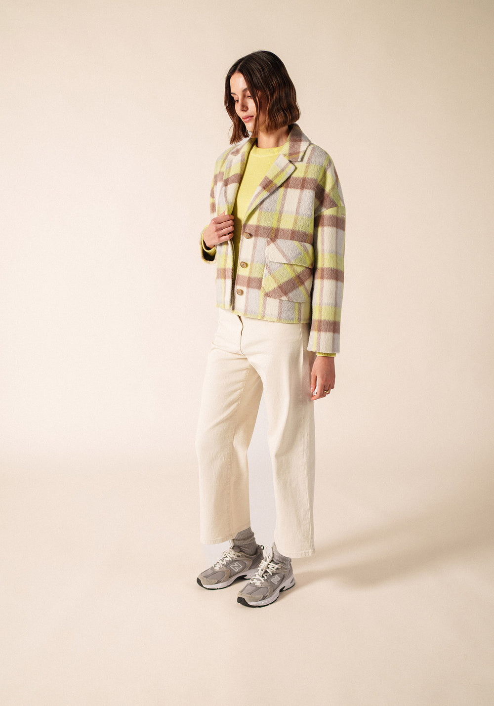 ST EMILIA Checked Wool Jacket (WINTER WHITE/BEIGE/BUTTER YELLOW)