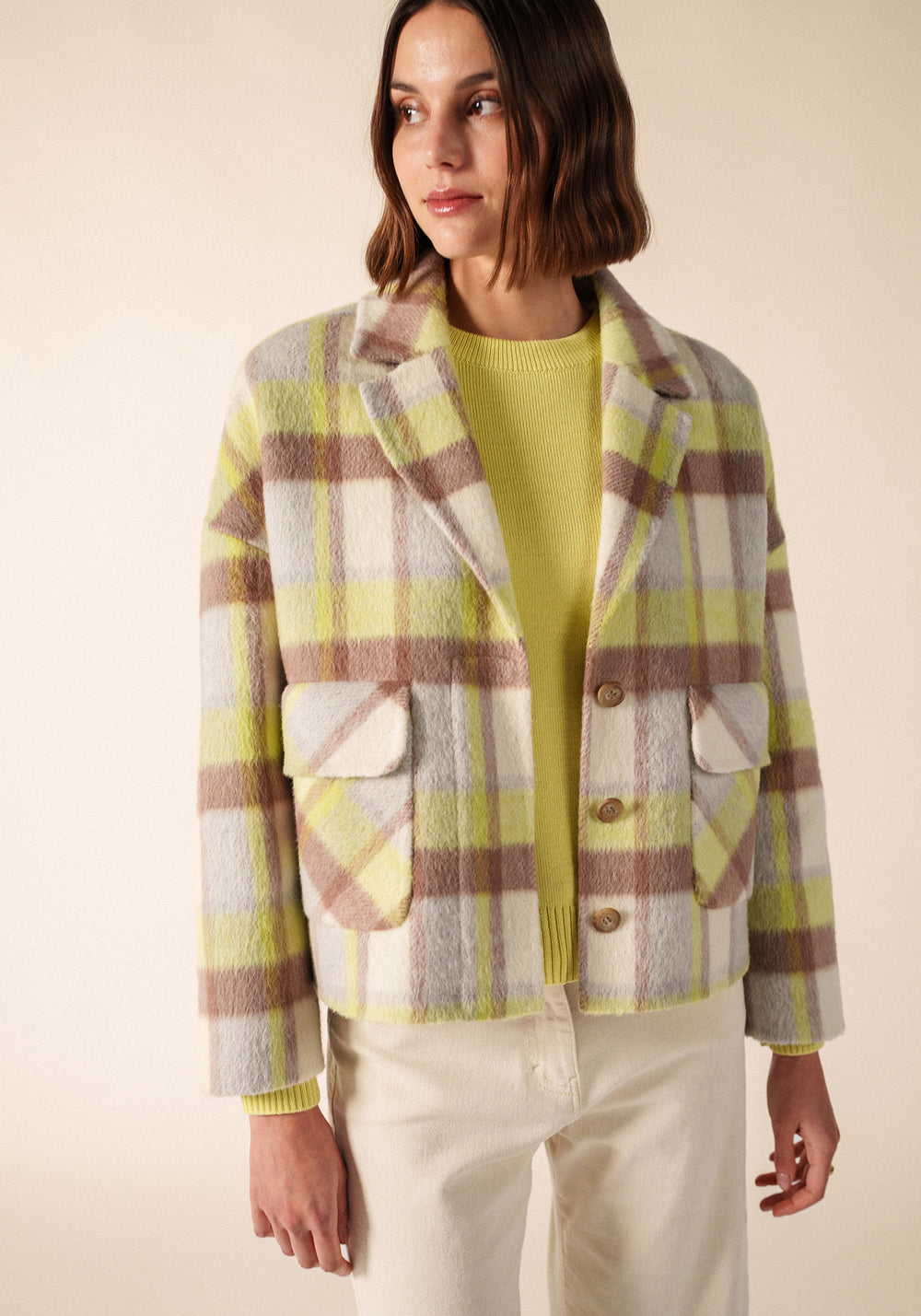 ST EMILIA Checked Wool Jacket (WINTER WHITE/BEIGE/BUTTER YELLOW)