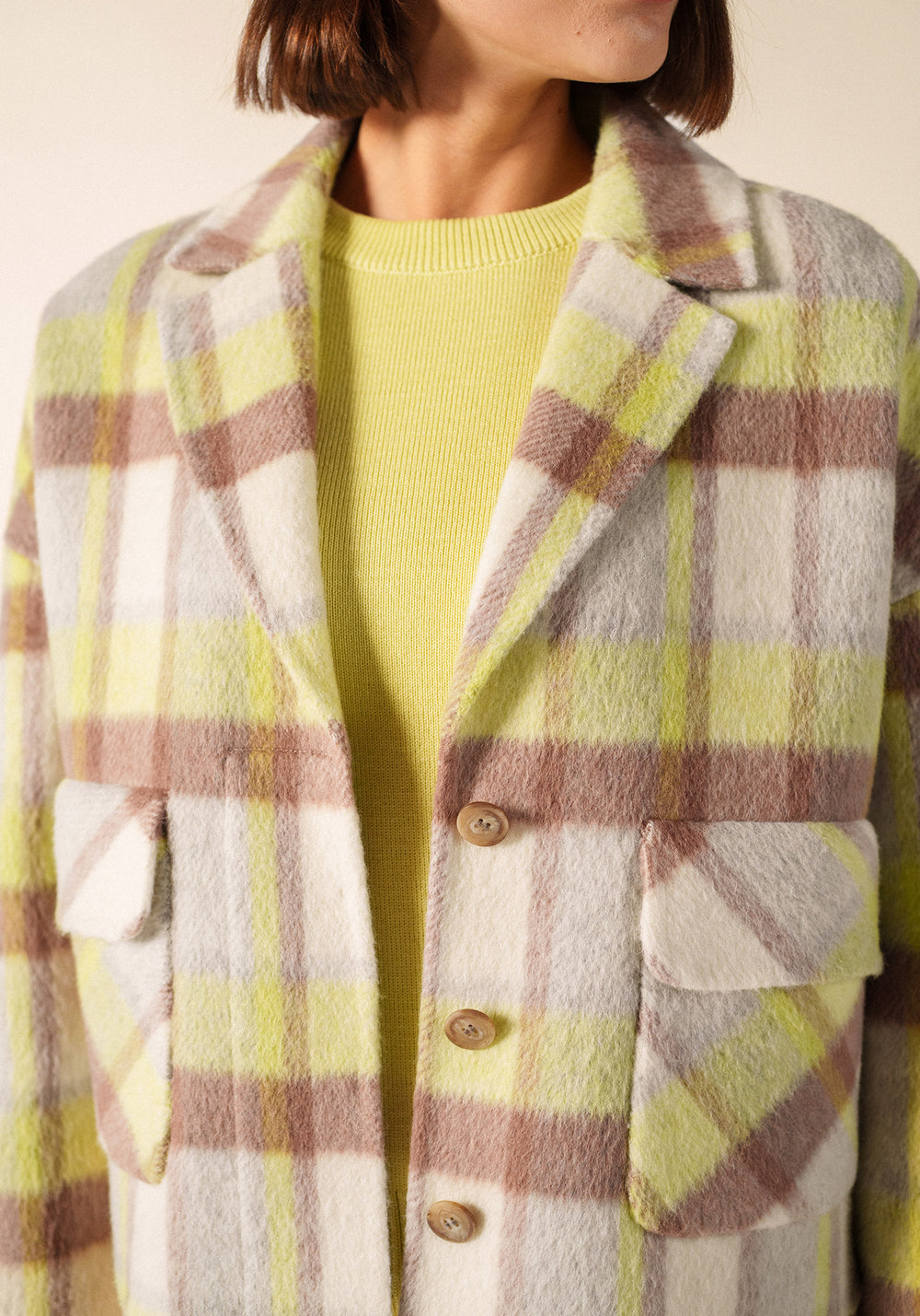 ST EMILIA Checked Wool Jacket (WINTER WHITE/BEIGE/BUTTER YELLOW)