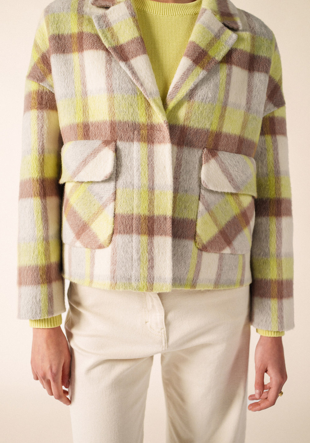 ST EMILIA Checked Wool Jacket (WINTER WHITE/BEIGE/BUTTER YELLOW)