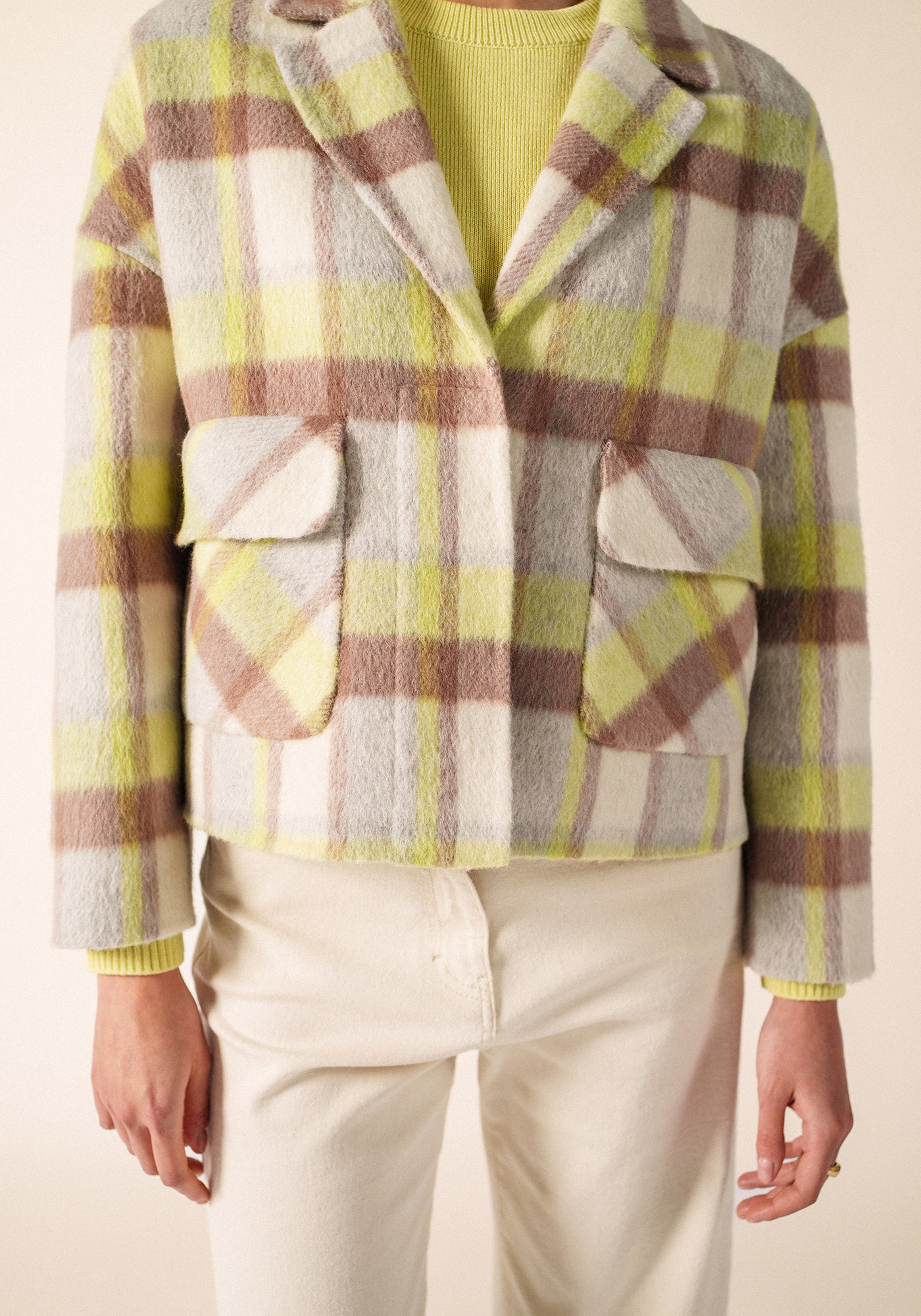 ST EMILIA Checked Wool Jacket (WINTER WHITE/BEIGE/BUTTER YELLOW)